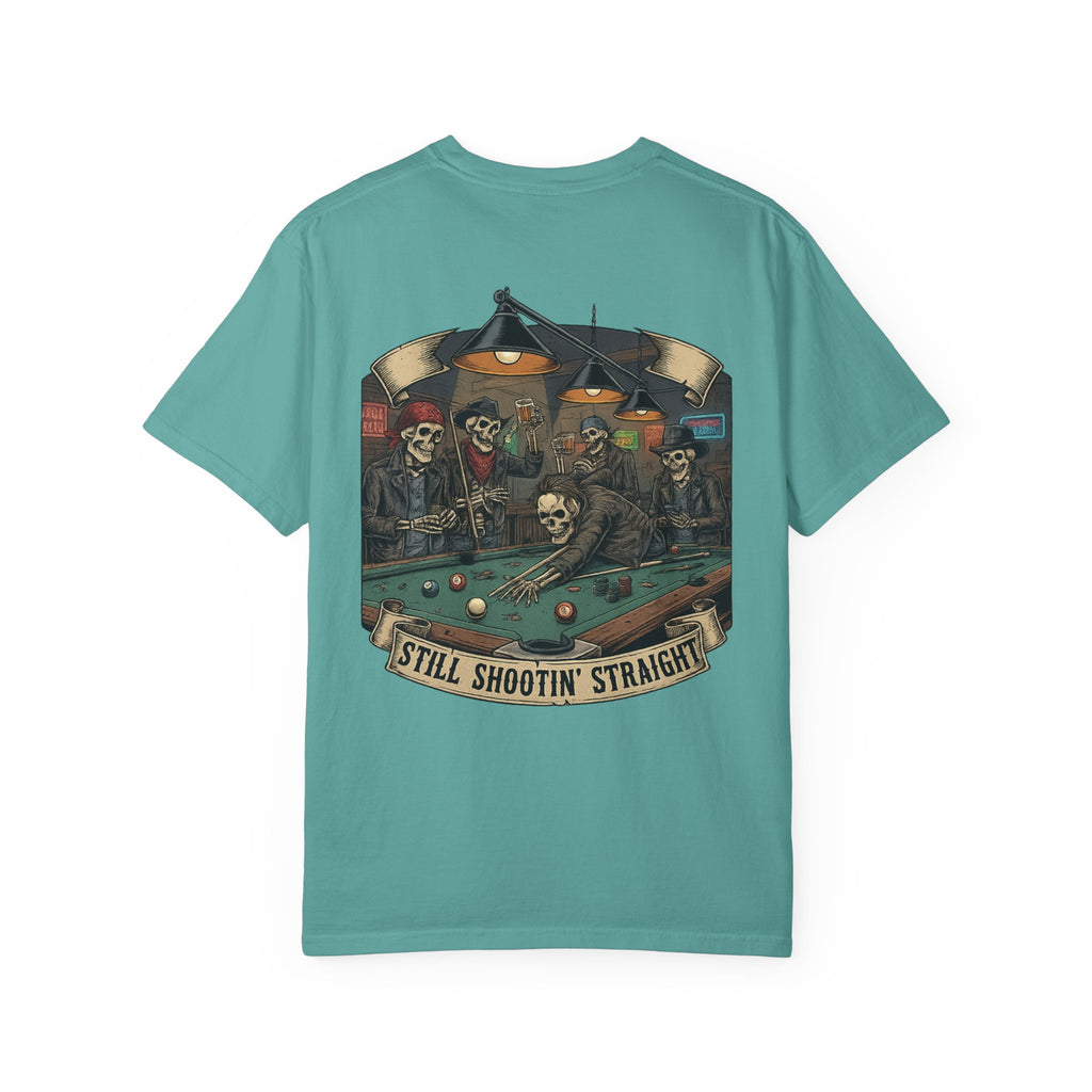 Still Shootin' Straight Pool Skeleton Comfort Colors Tee