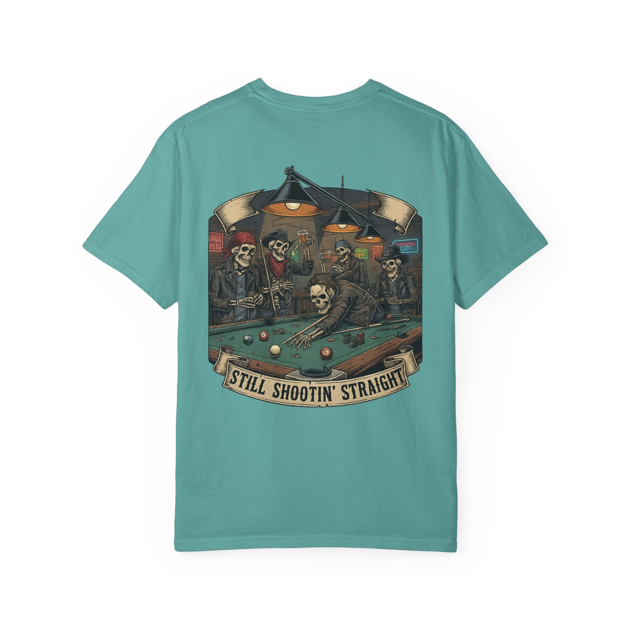 Still Shootin' Straight Pool Skeleton Comfort Colors Tee
