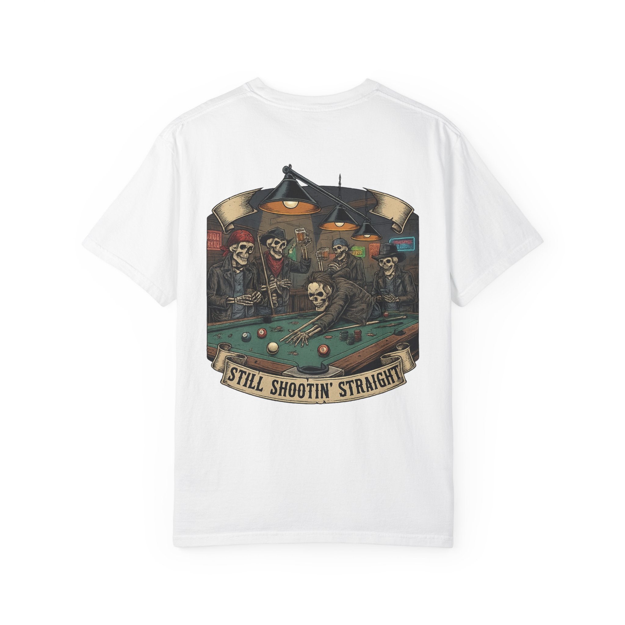 Still Shootin' Straight Pool Skeleton Comfort Colors Tee