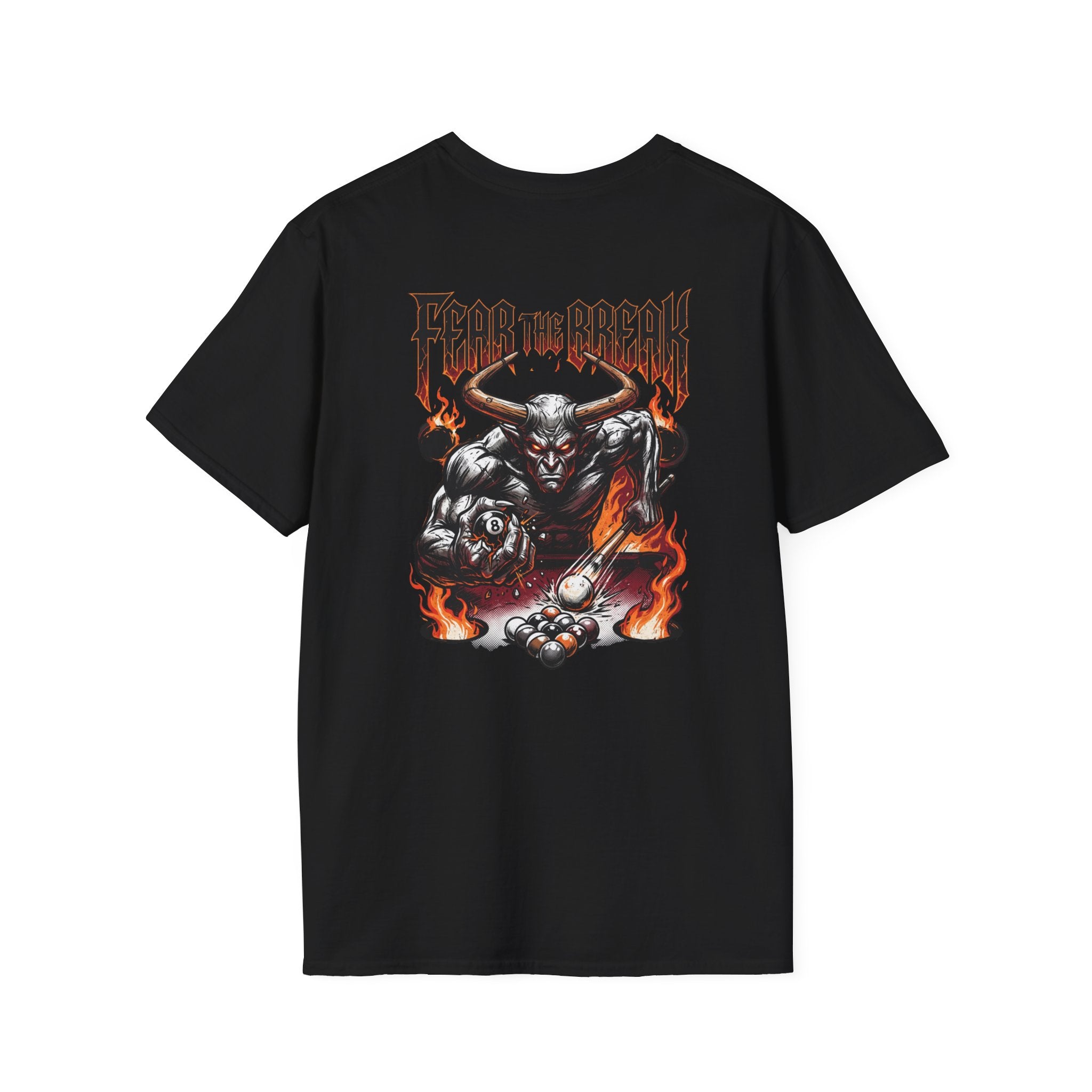 Fear The Break Demon Billiards T-Shirt | Fiery Pool Player Graphic Tee | Front & Back Print