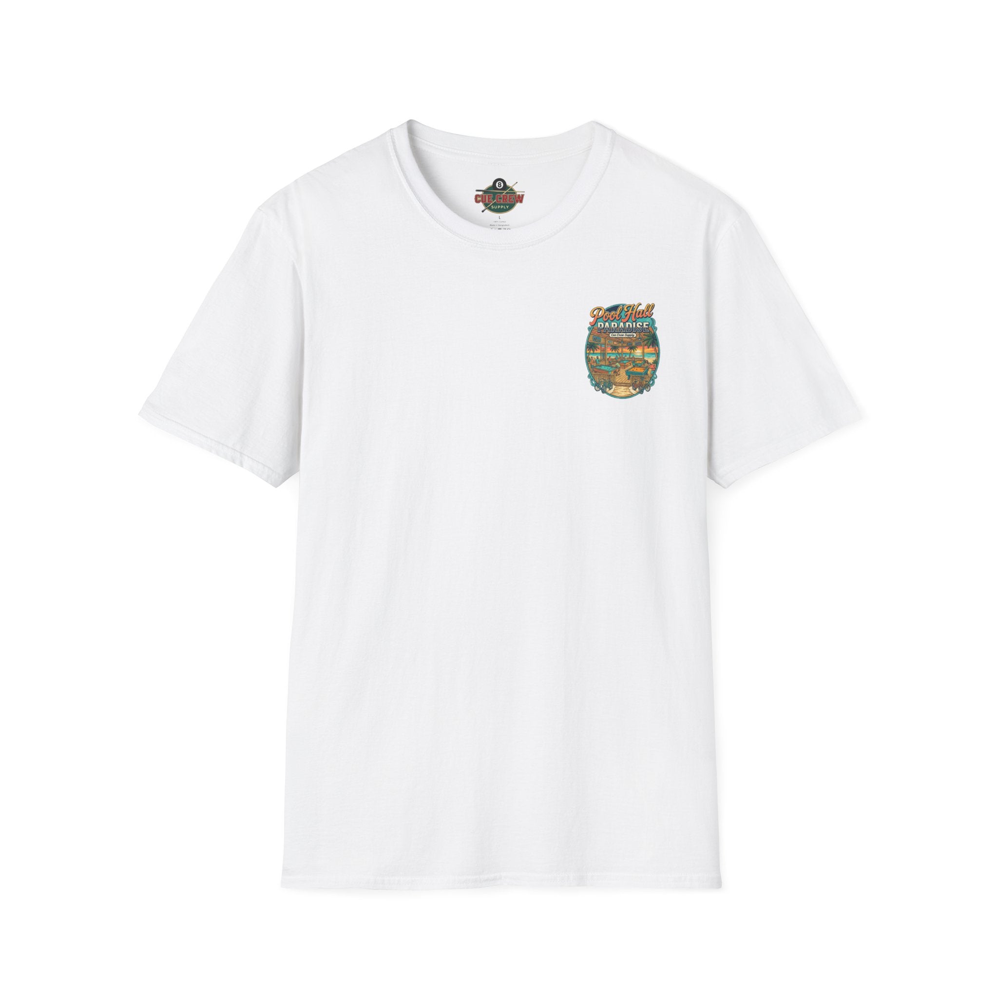 Pool Hall Paradise Beach Billiards T-Shirt V1 | Tropical Pool Player Graphic Tee | Front & Back Print