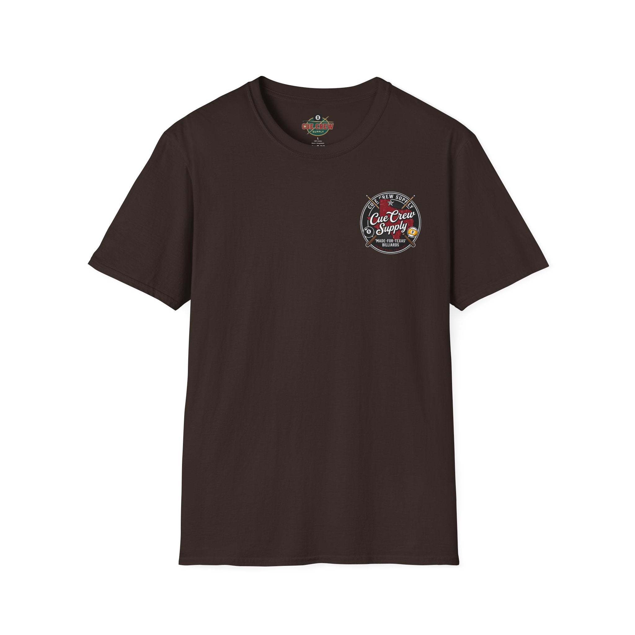 Cue Crew Supply Texas Billiards T-Shirt | Made for Texas Pool Players Graphic Tee | Front & Back Print
