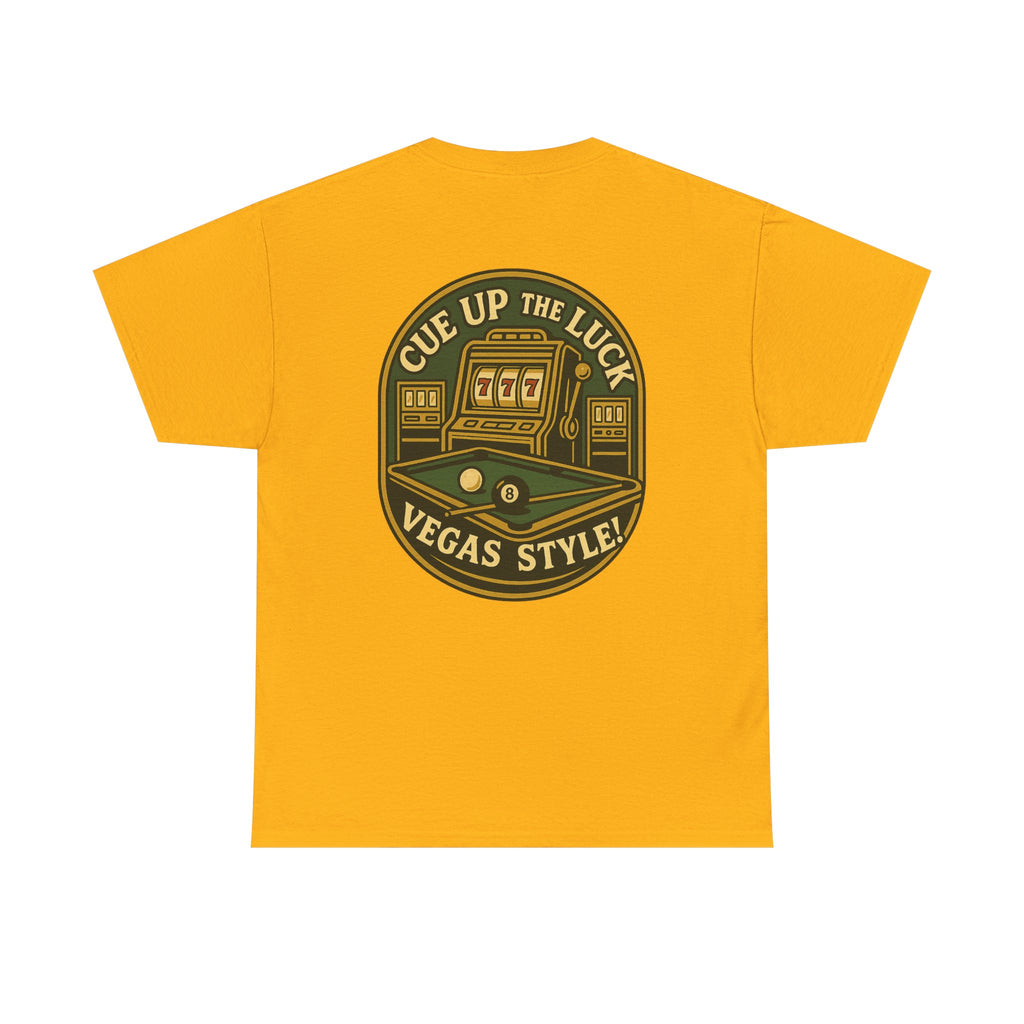 Vegas Style Billiards Tee – Cue Up the Luck  8-Ball Pool & Casino Mashup