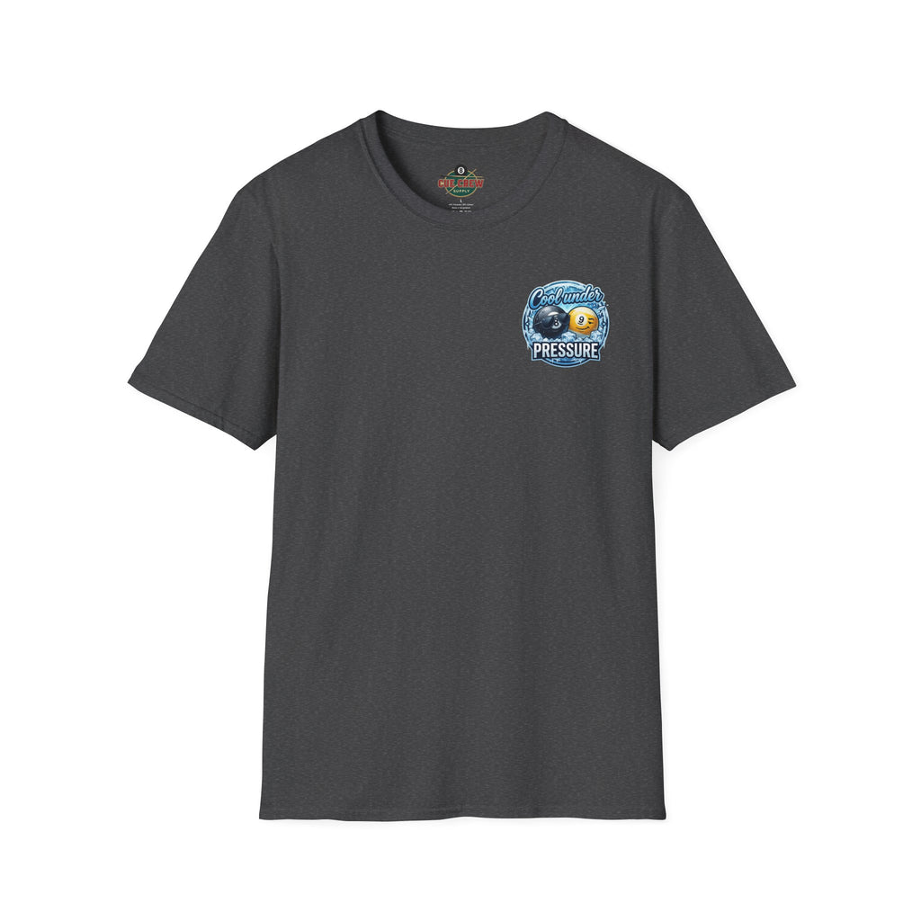 Cool Under Pressure Billiards T-Shirt | Ice Cold 8 Ball & 9 Ball Pool Player Graphic Tee | Front & Back Print