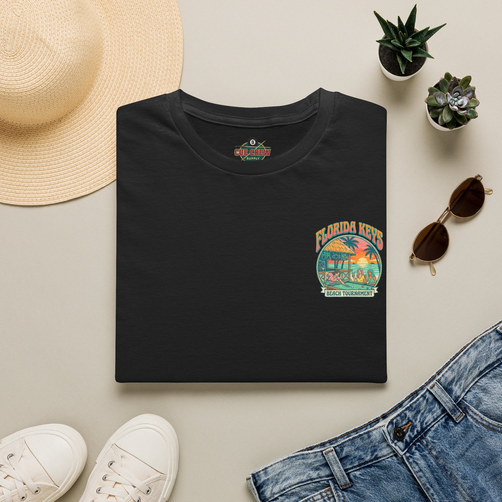 Florida Keys Beach Tournament Billiards T-Shirt – Tropical Pool Player Graphic Tee | Front & Back Print