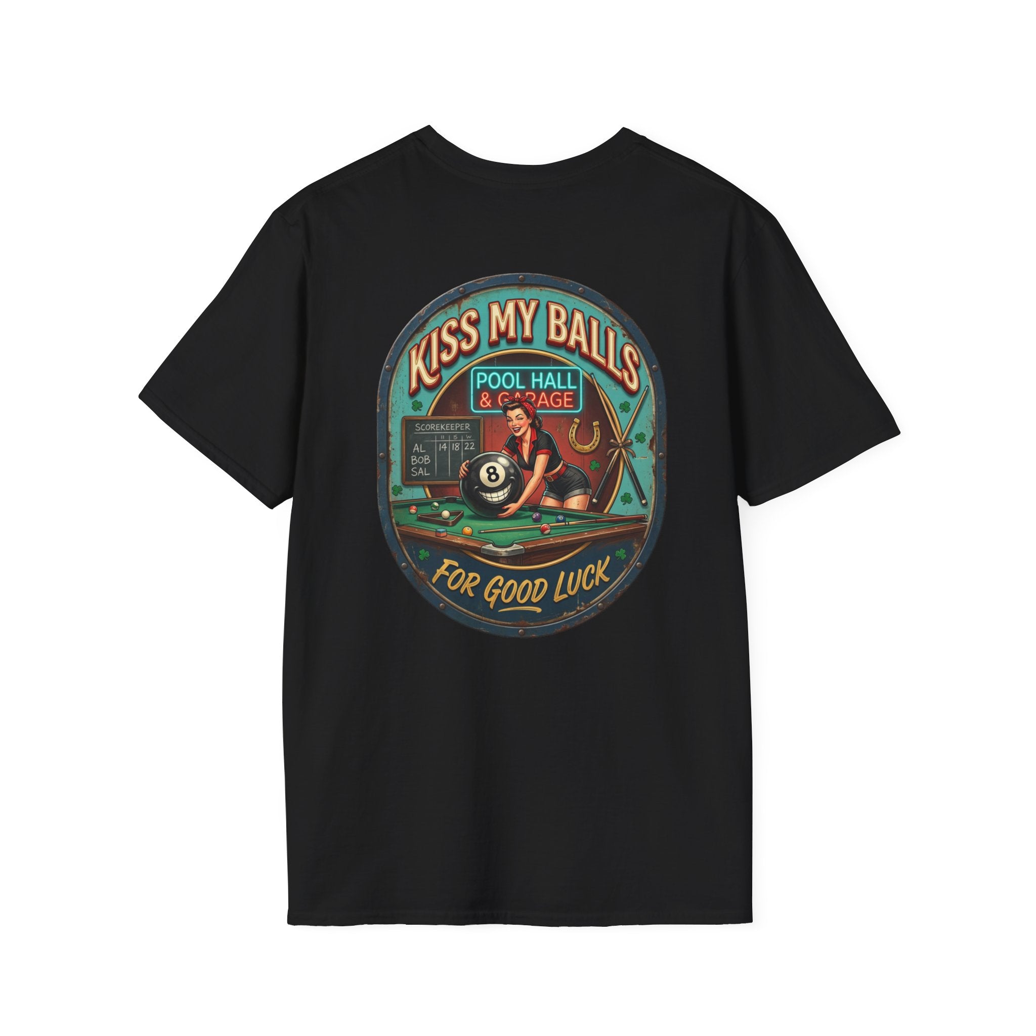 Kiss My Balls For Good Luck Pool Player T-Shirt | Funny Billiards Graphic Tee | Cue Crew Supply