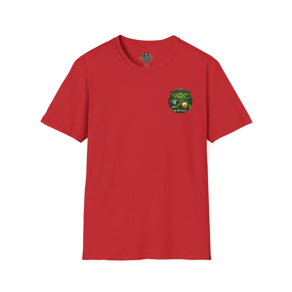 Venom Strike Snake Billiards T-Shirt | One Shot One Kill Pool Player Graphic Tee | Front & Back Print