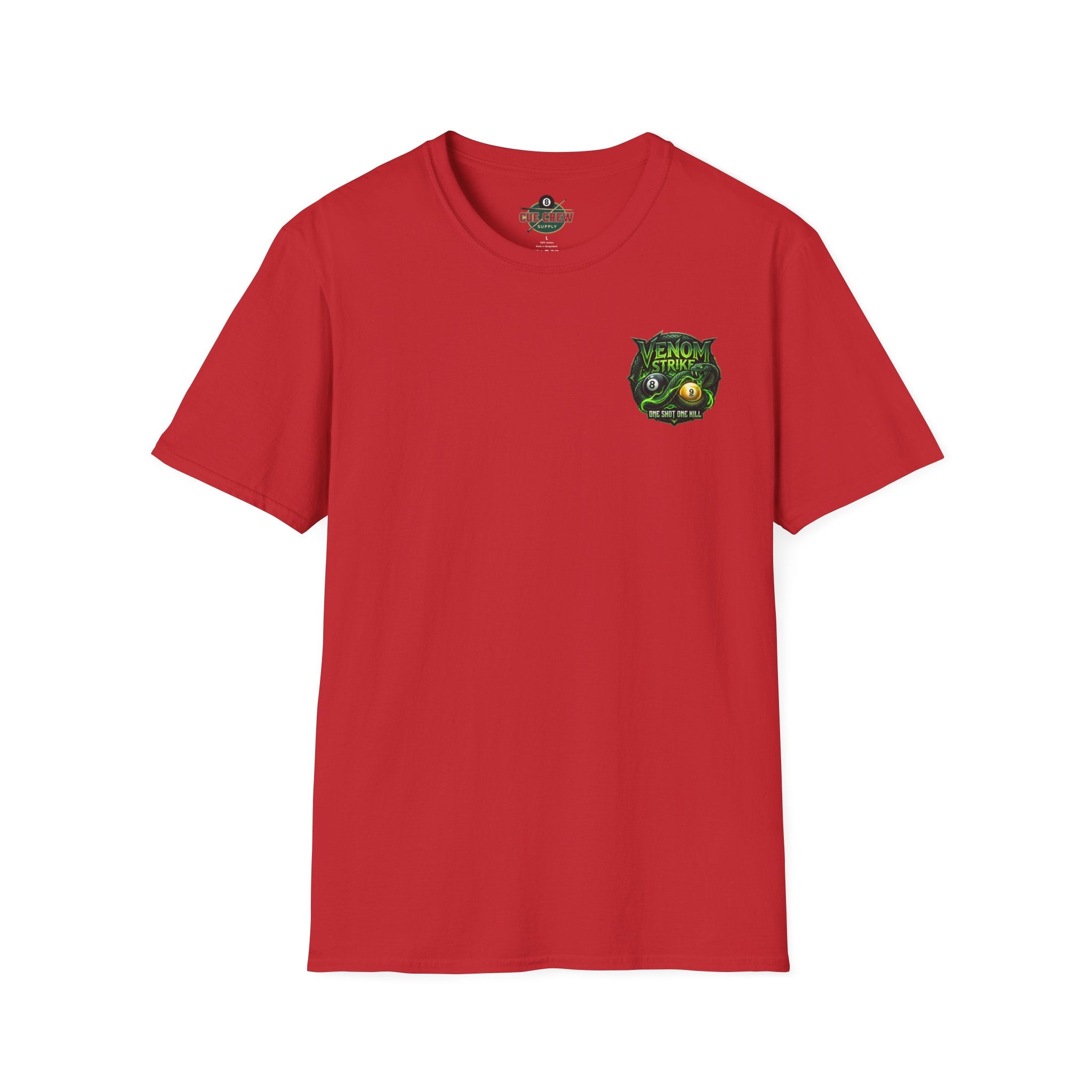 Venom Strike Snake Billiards T-Shirt | One Shot One Kill Pool Player Graphic Tee | Front & Back Print
