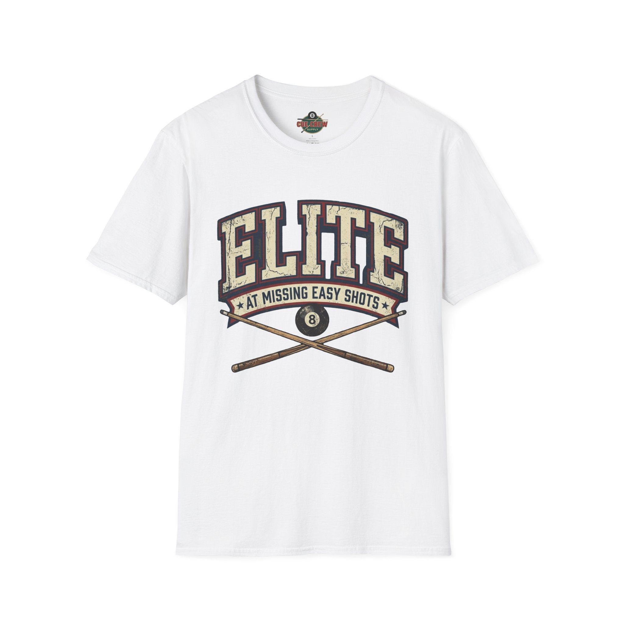 Elite at Missing Easy Shots V2 Funny Billiards T-Shirt | Vintage 8 Ball Pool Player Graphic Unisex Tee