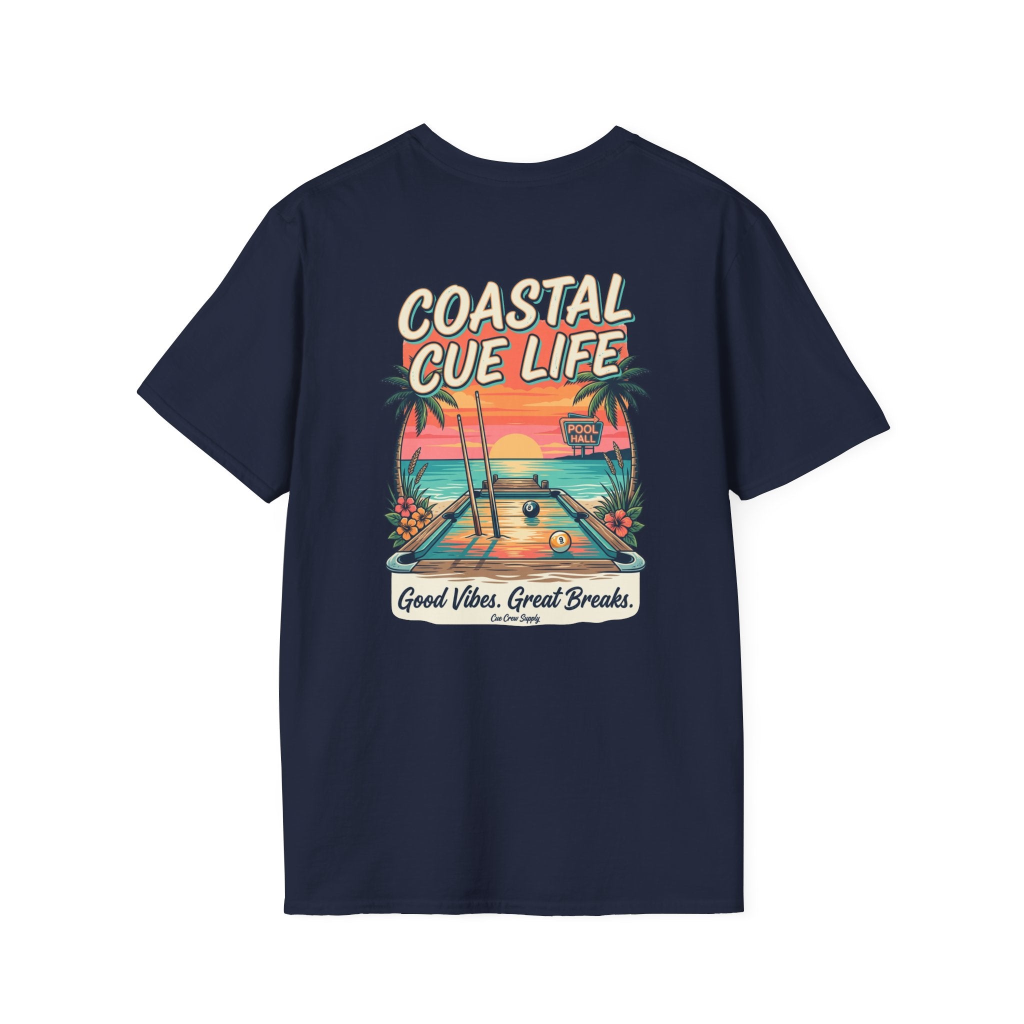 Coastal Cue Life Pool Player T-Shirt | Beach Billiards Graphic Tee | Unisex Softstyle Tee