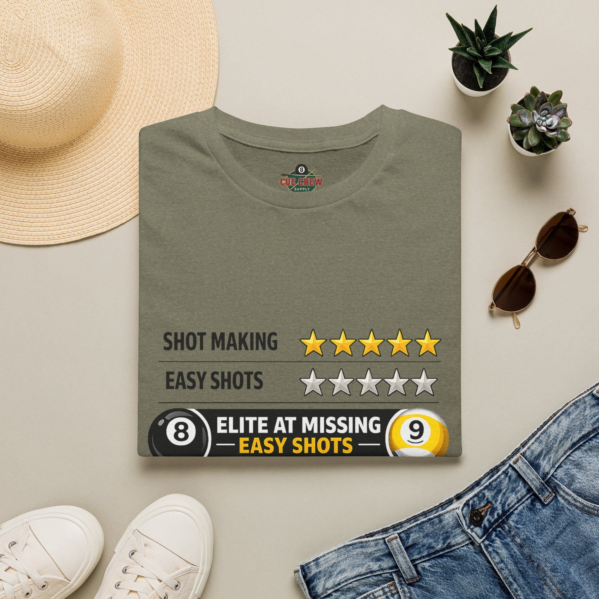 Elite At Missing Easy Shots Funny Billiards T-Shirt | 8 Ball & 9 Ball Graphic Unisex Tee | Front Print Only
