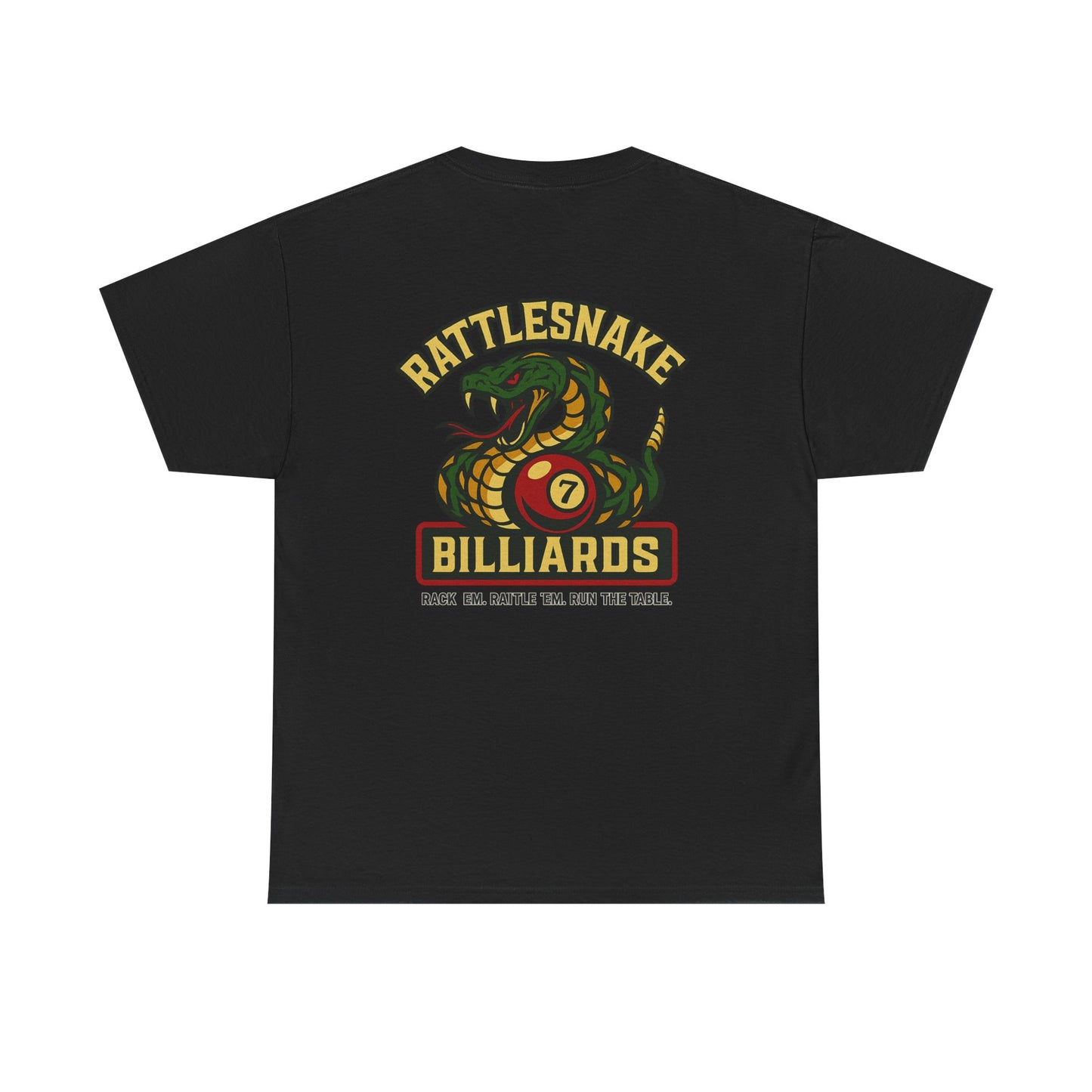 Rattlesnake Billiards - Rack 'Em, Rattle 'Em, Run The Table - Strike Hard, Play Bold Gildan Tee