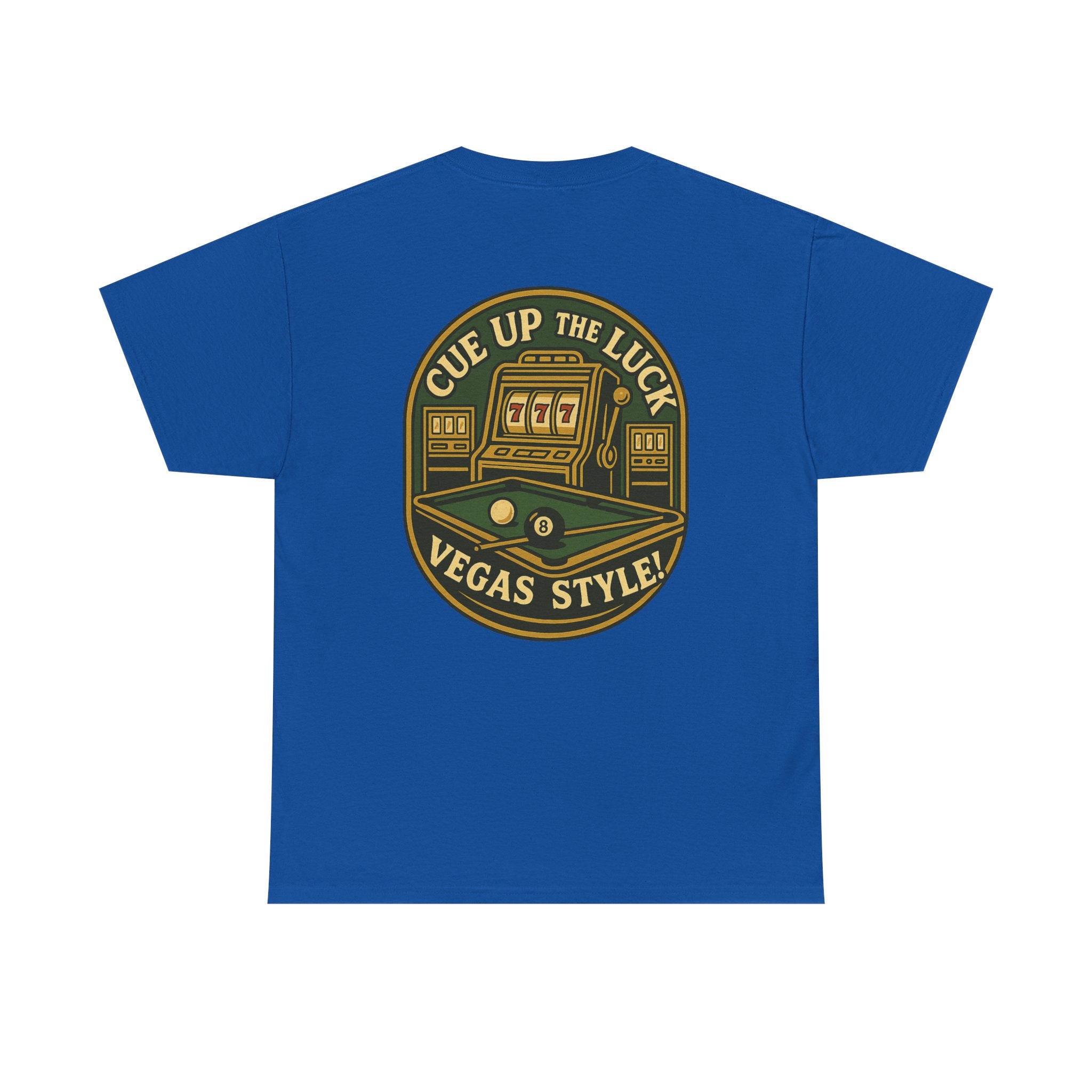 Vegas Style Billiards Tee – Cue Up the Luck  8-Ball Pool & Casino Mashup
