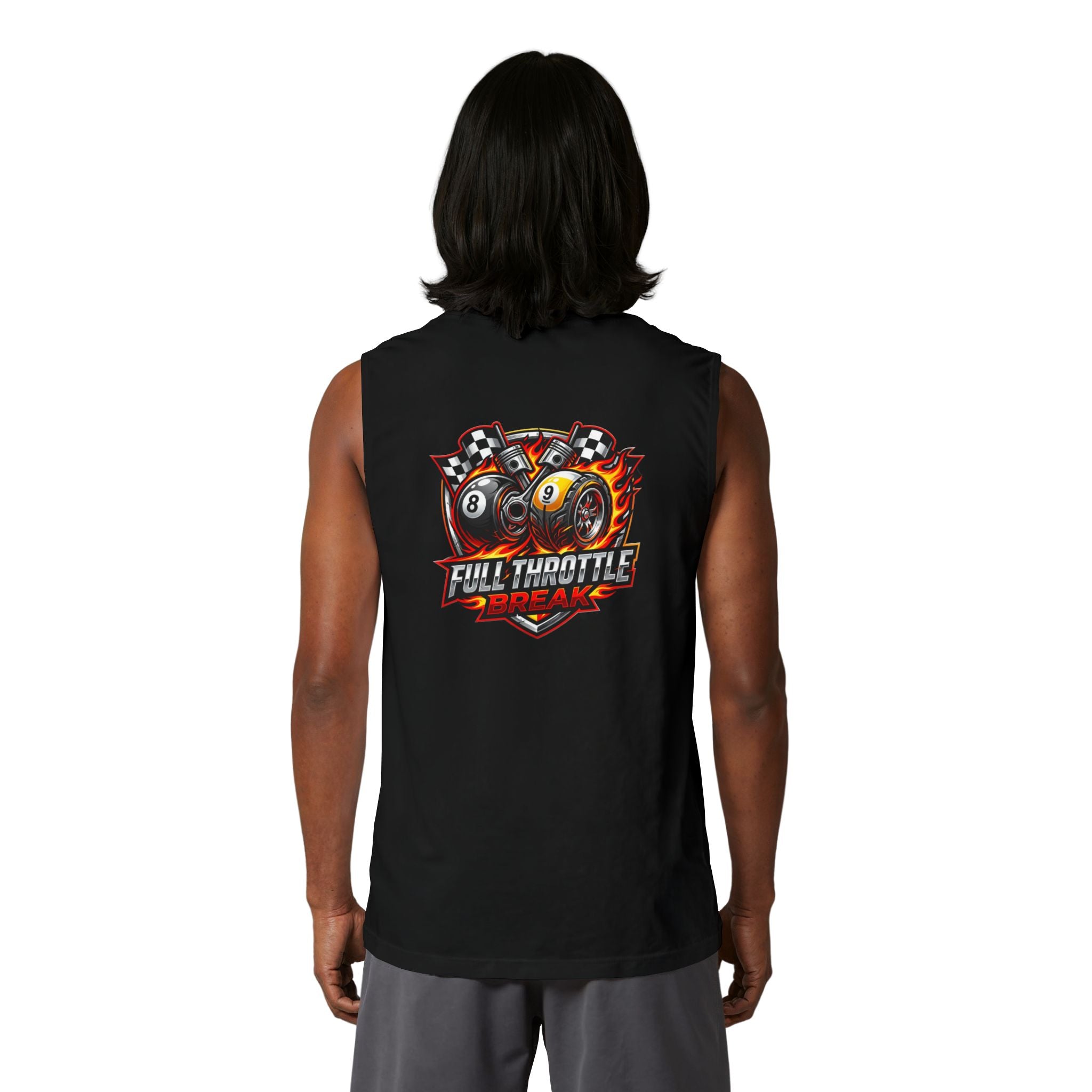 Full Throttle Break Unisex Muscle Tank | Hot Rod 8 Ball & 9 Ball Pool Player Sleeveless Shirt | Cue Crew Supply