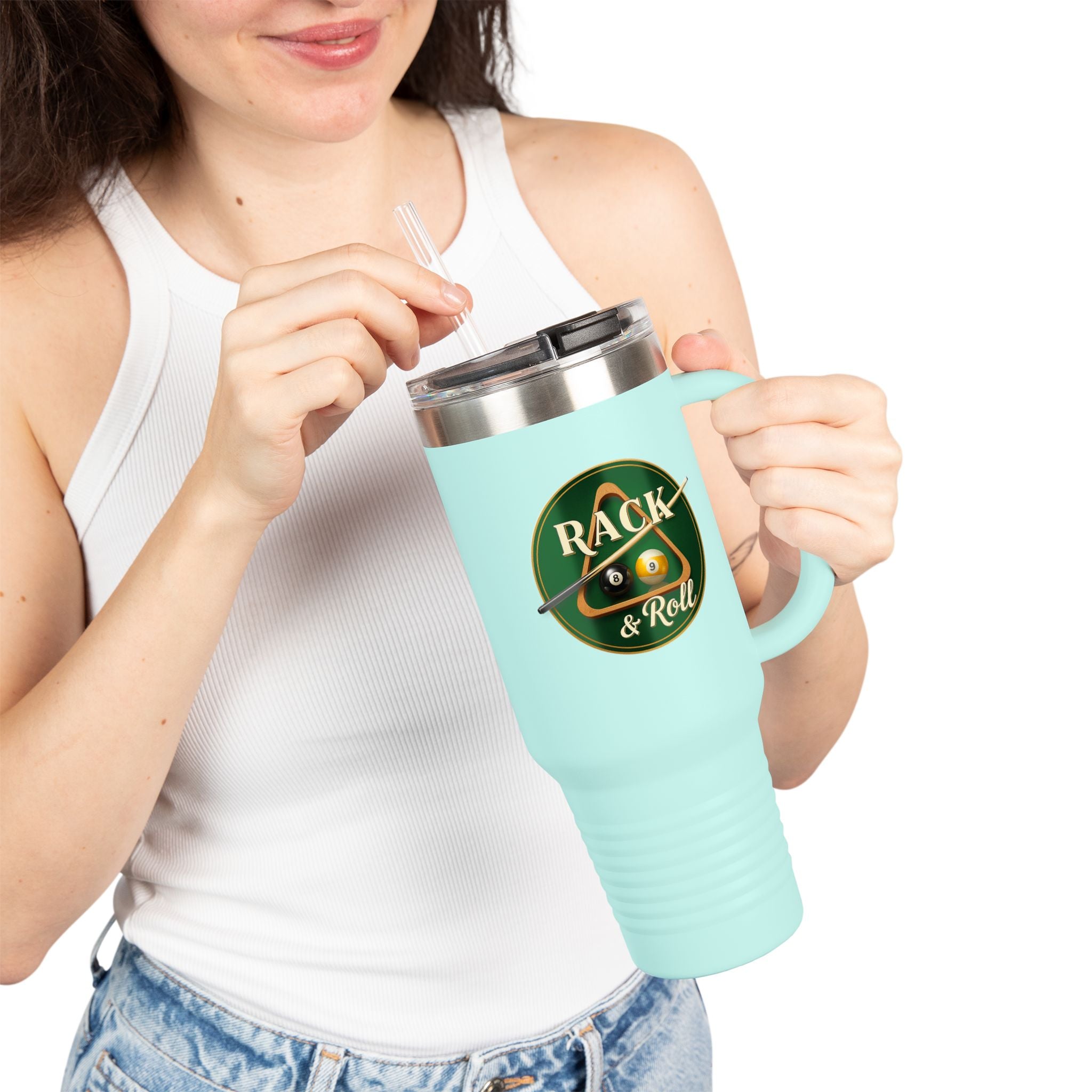 Rack & Roll Billiards Pool Cue Logo 40oz Insulated Travel Mug