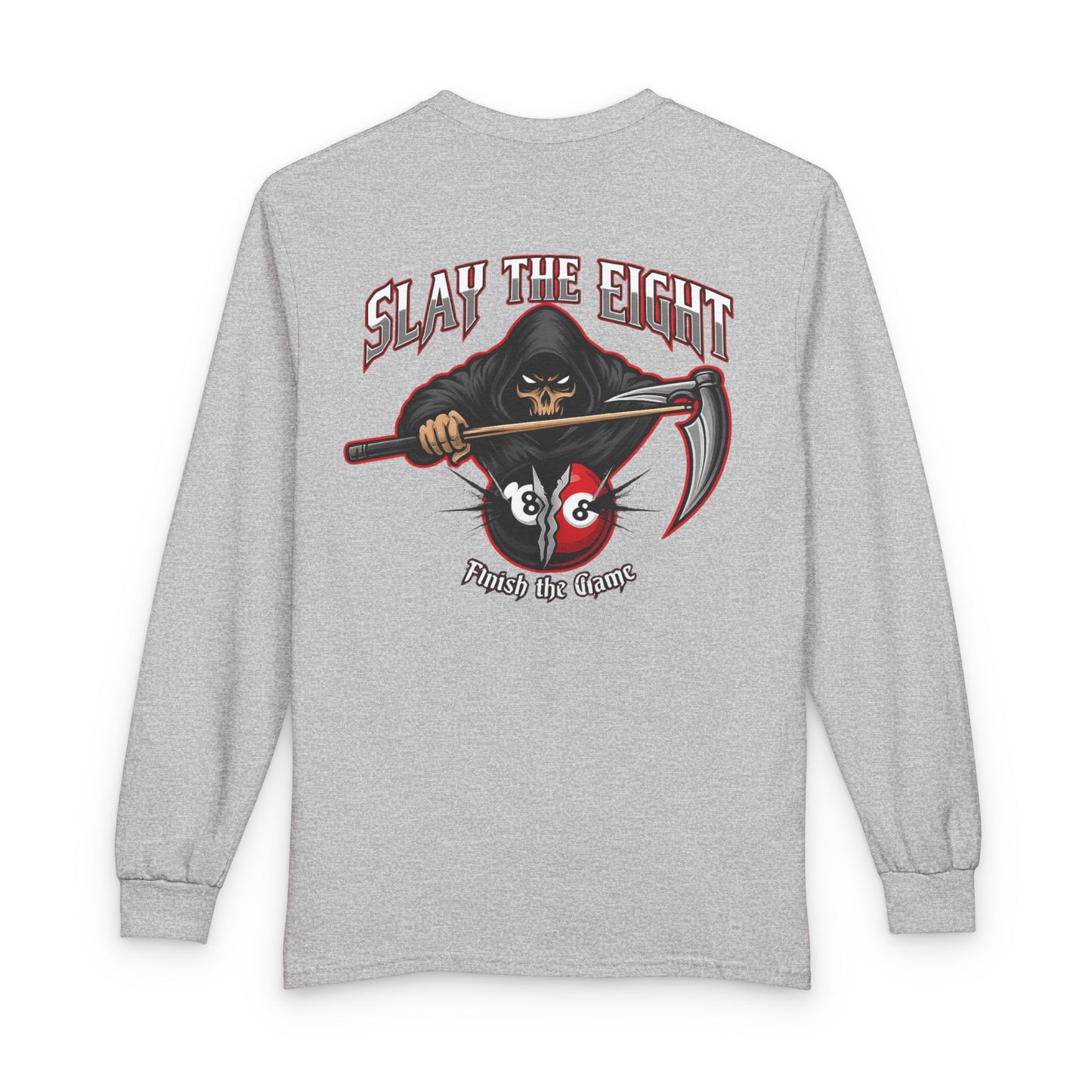 Slay the Eight Grim Reaper Billiards Gildan Long Sleeve Tee