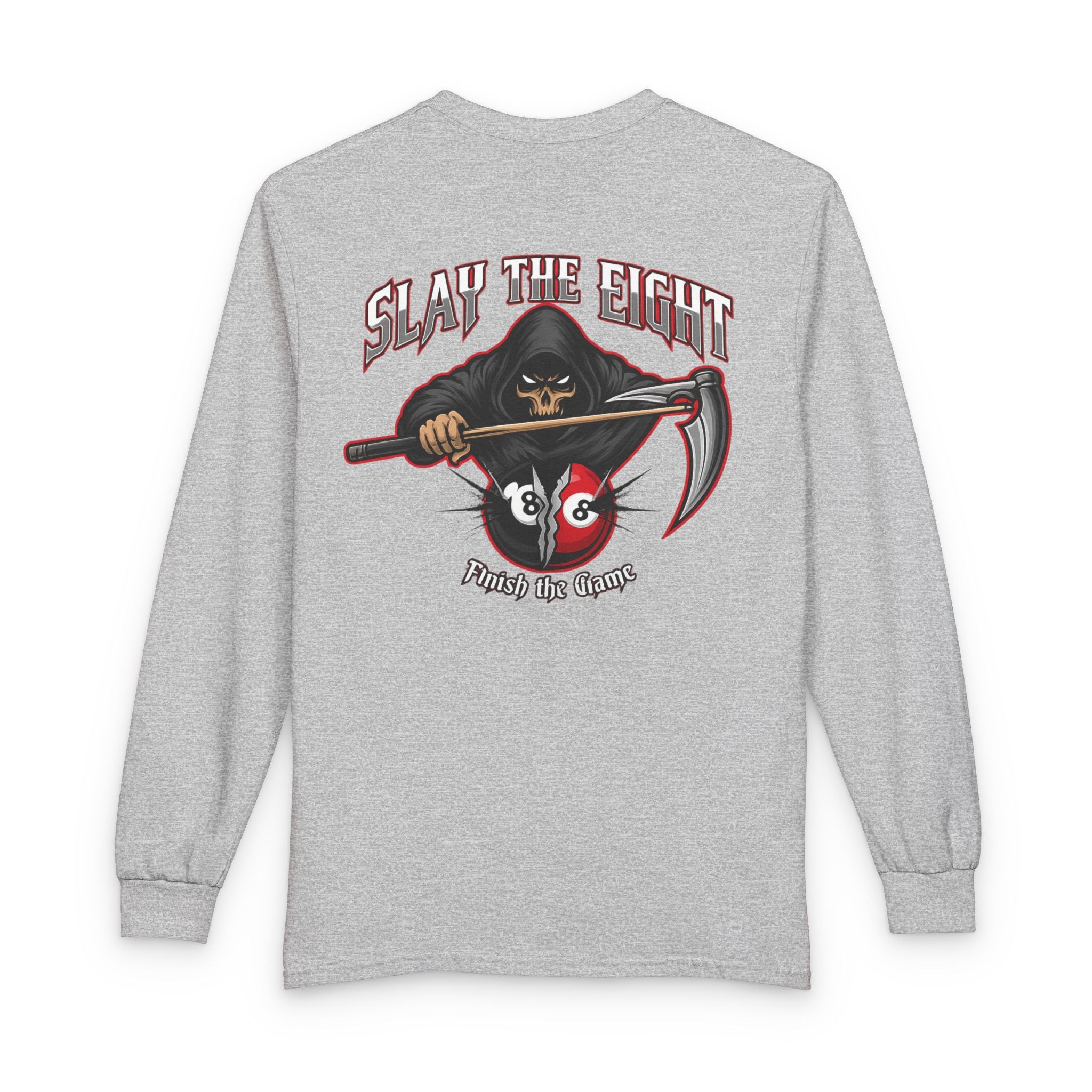 Slay the Eight Grim Reaper Billiards Gildan Long Sleeve Tee