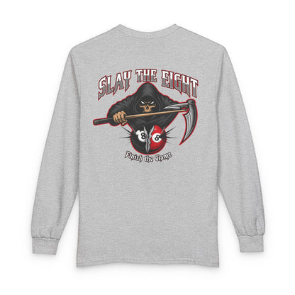 Slay the Eight Grim Reaper Billiards Gildan Long Sleeve Tee