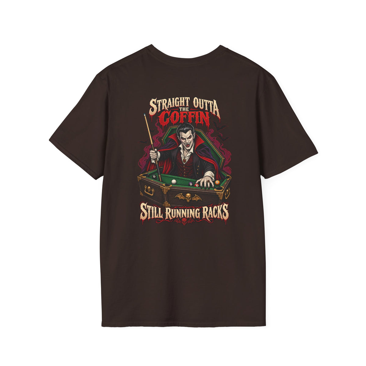 Straight Outta the Coffin – Halloween Billiards T-Shirt – Vampire Pool Player Tee