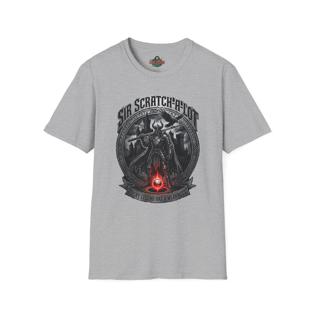 Sir Scratch-A-Lot Funny Billiards T-Shirt | Medieval Pool Knight Graphic | Front Only Print Unisex Tee
