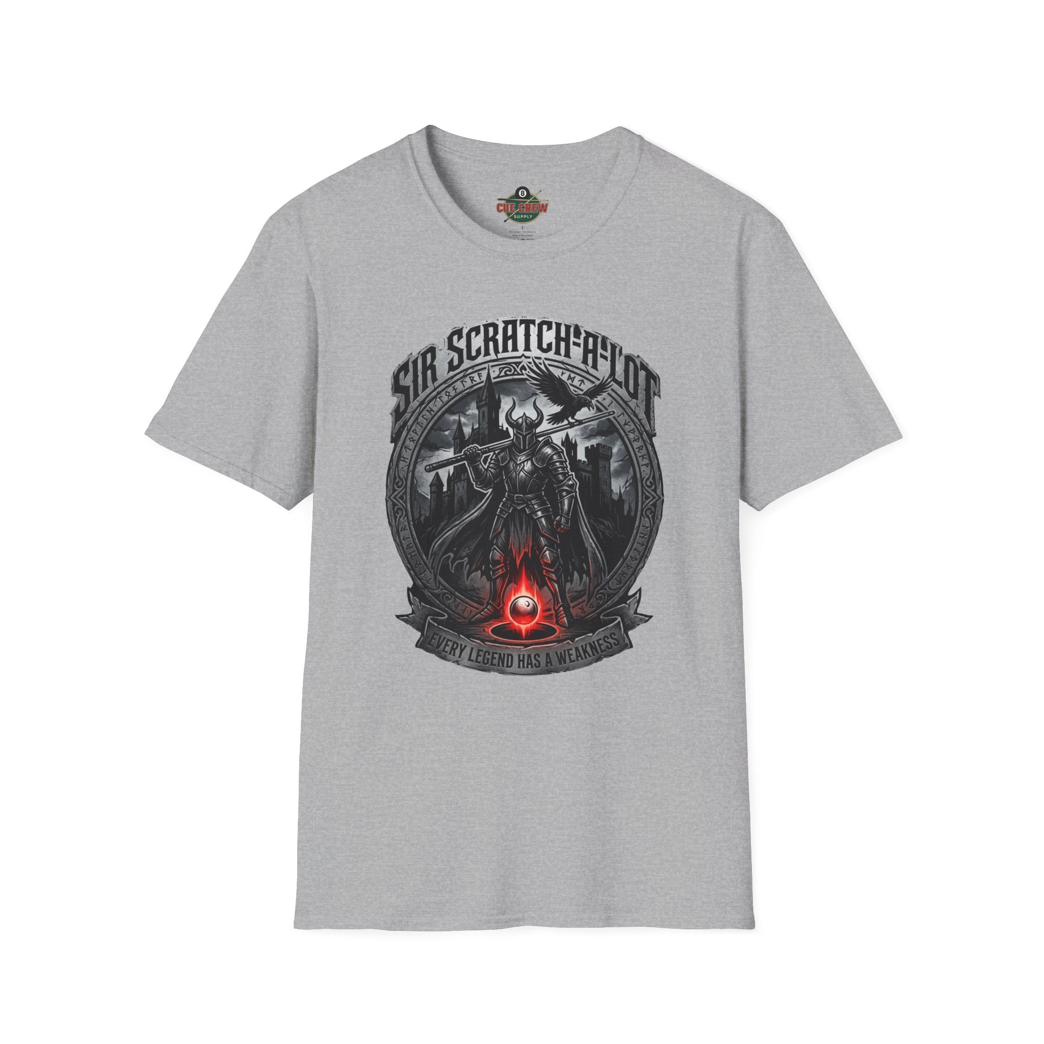 Sir Scratch-A-Lot Funny Billiards T-Shirt | Medieval Pool Knight Graphic | Front Only Print Unisex Tee