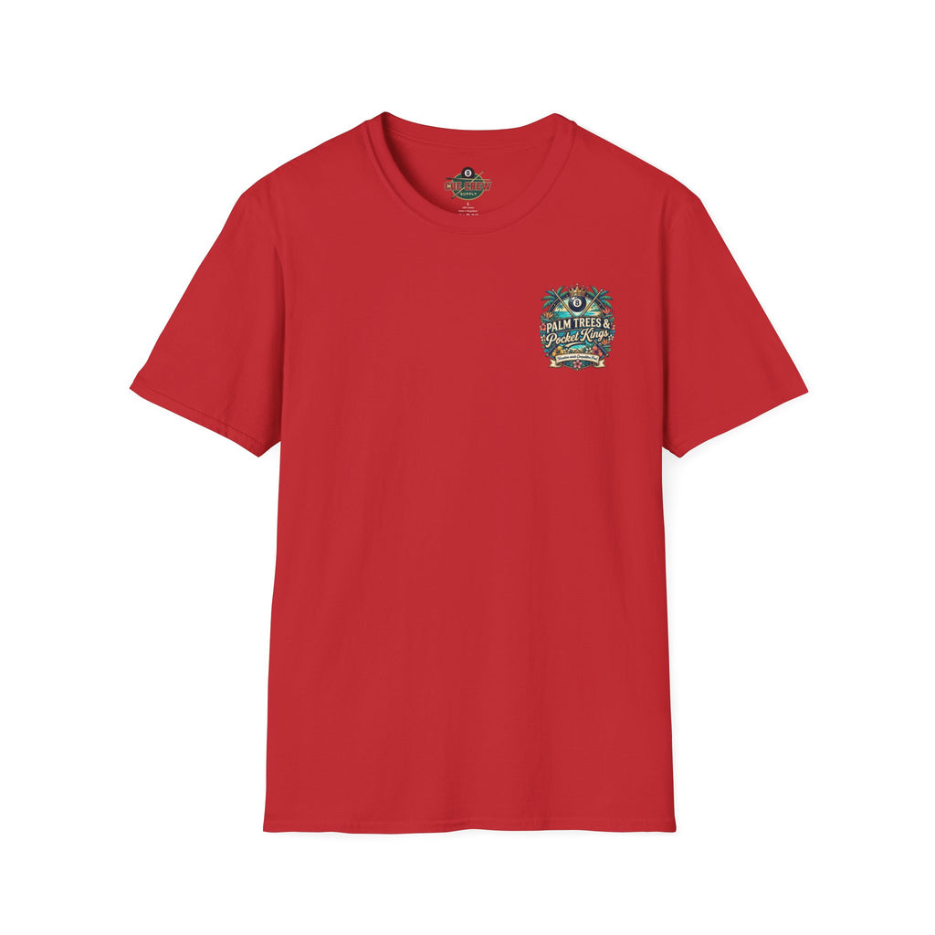 Palm Trees & Pocket Kings Billiards T-Shirt | Tropical Pool Player Graphic Tee | Vacation Pool Hall Shirt | Front & Back Print