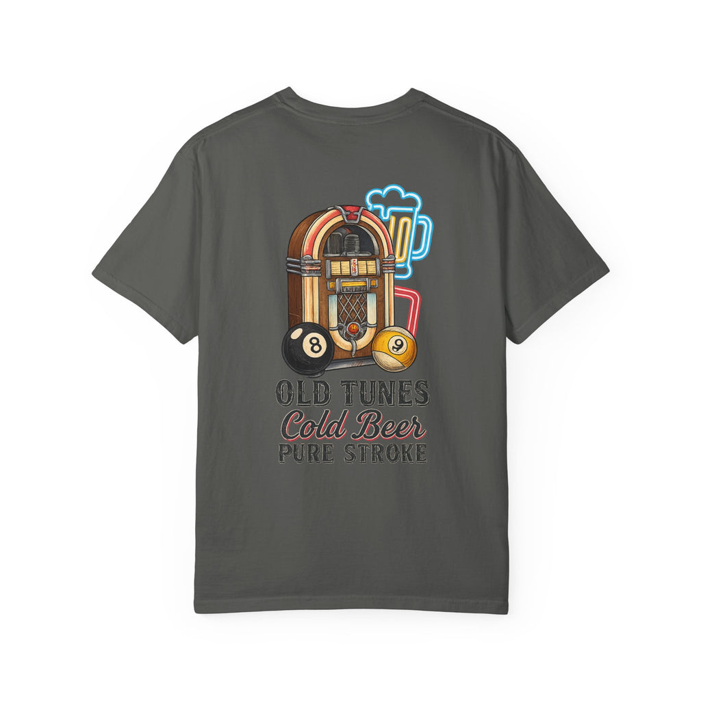 Old Tunes Cold Beer Pure Stroke Retro Music & Pool Comfort Colors Tee