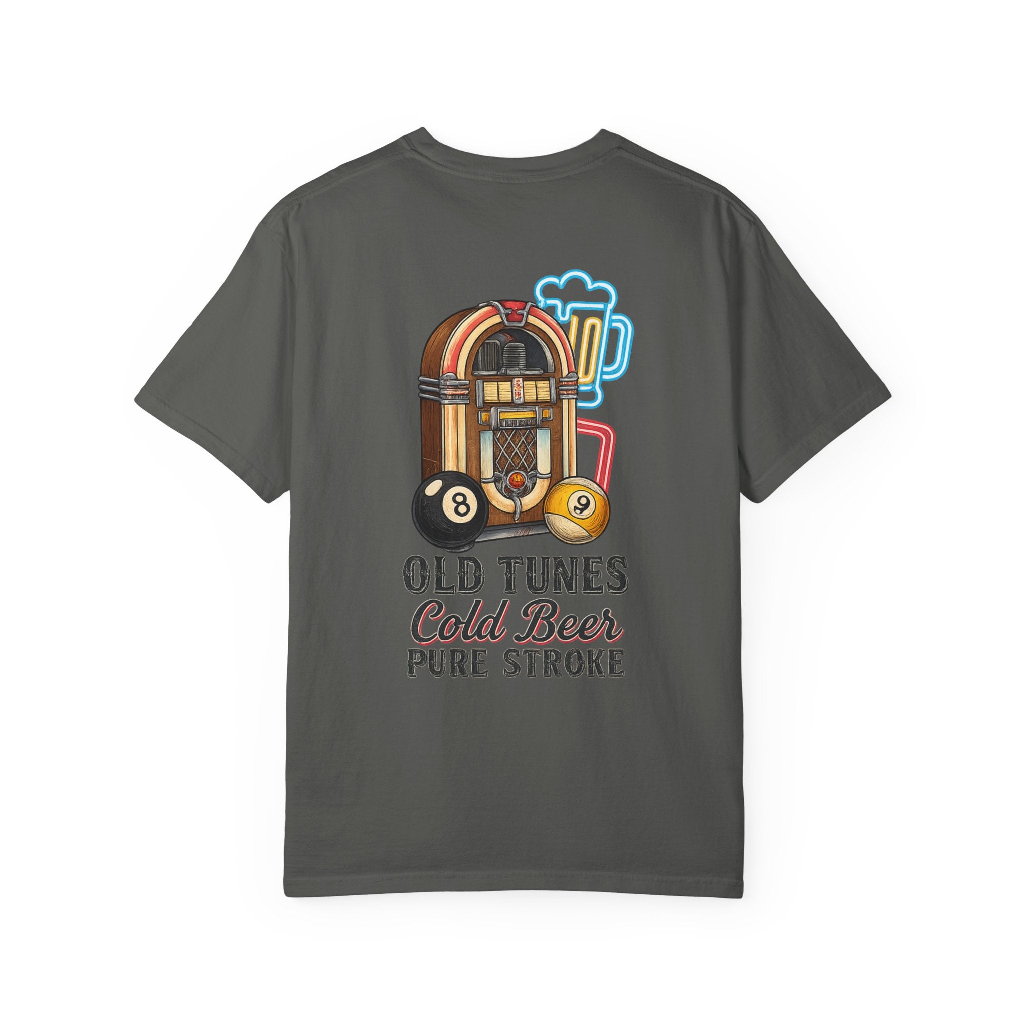 Old Tunes Cold Beer Pure Stroke Retro Music & Pool Comfort Colors Tee