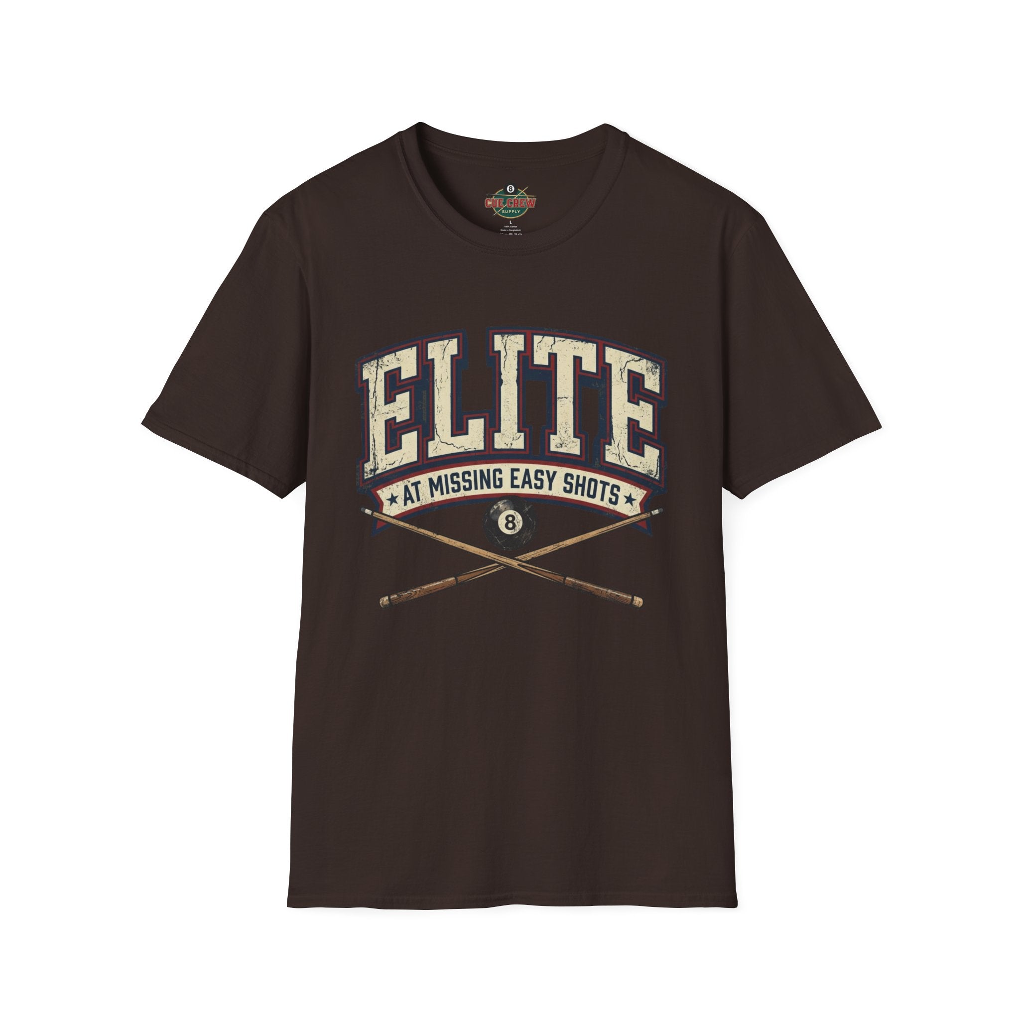 Elite at Missing Easy Shots V2 Funny Billiards T-Shirt | Vintage 8 Ball Pool Player Graphic Unisex Tee