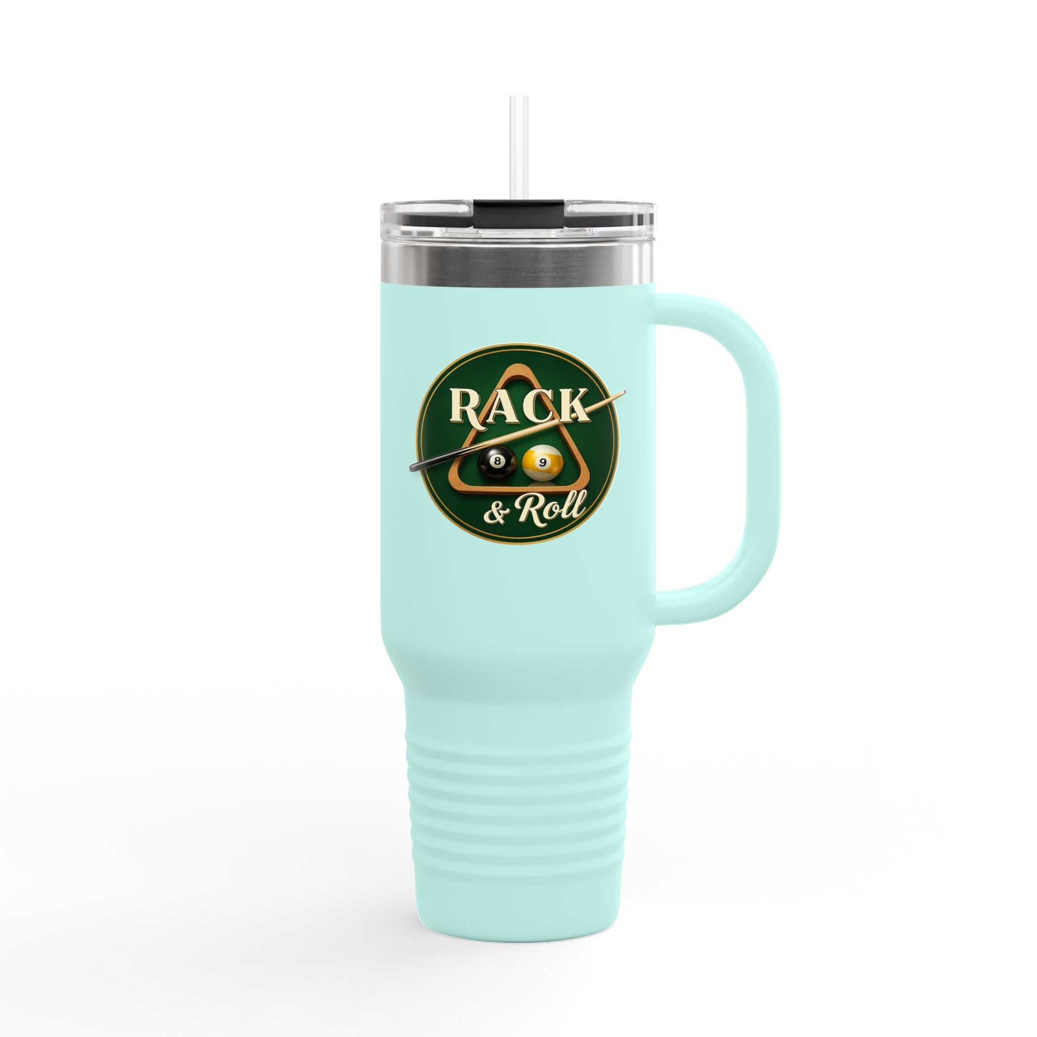 Rack & Roll Billiards Pool Cue Logo 40oz Insulated Travel Mug