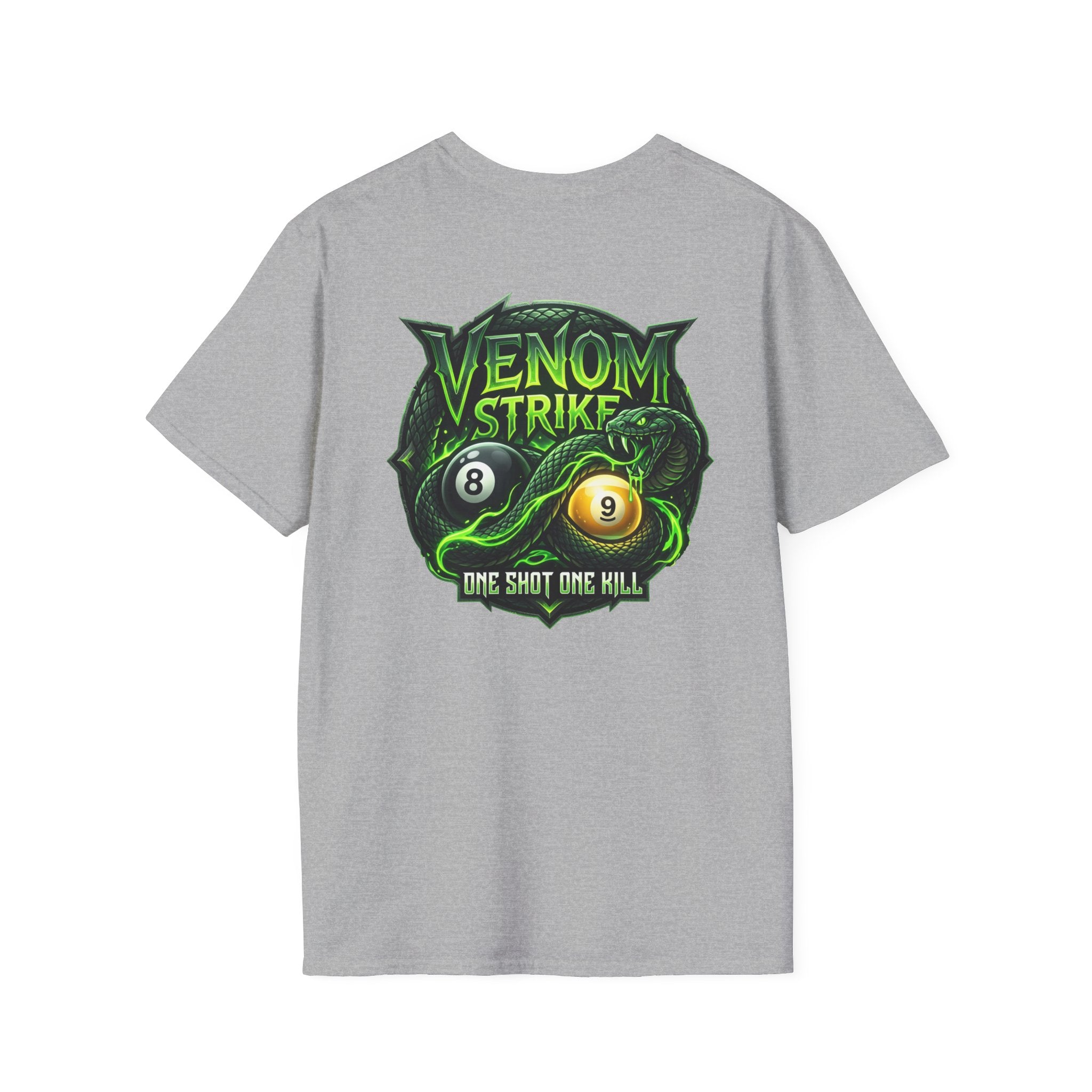 Venom Strike Snake Billiards T-Shirt | One Shot One Kill Pool Player Graphic Tee | Front & Back Print