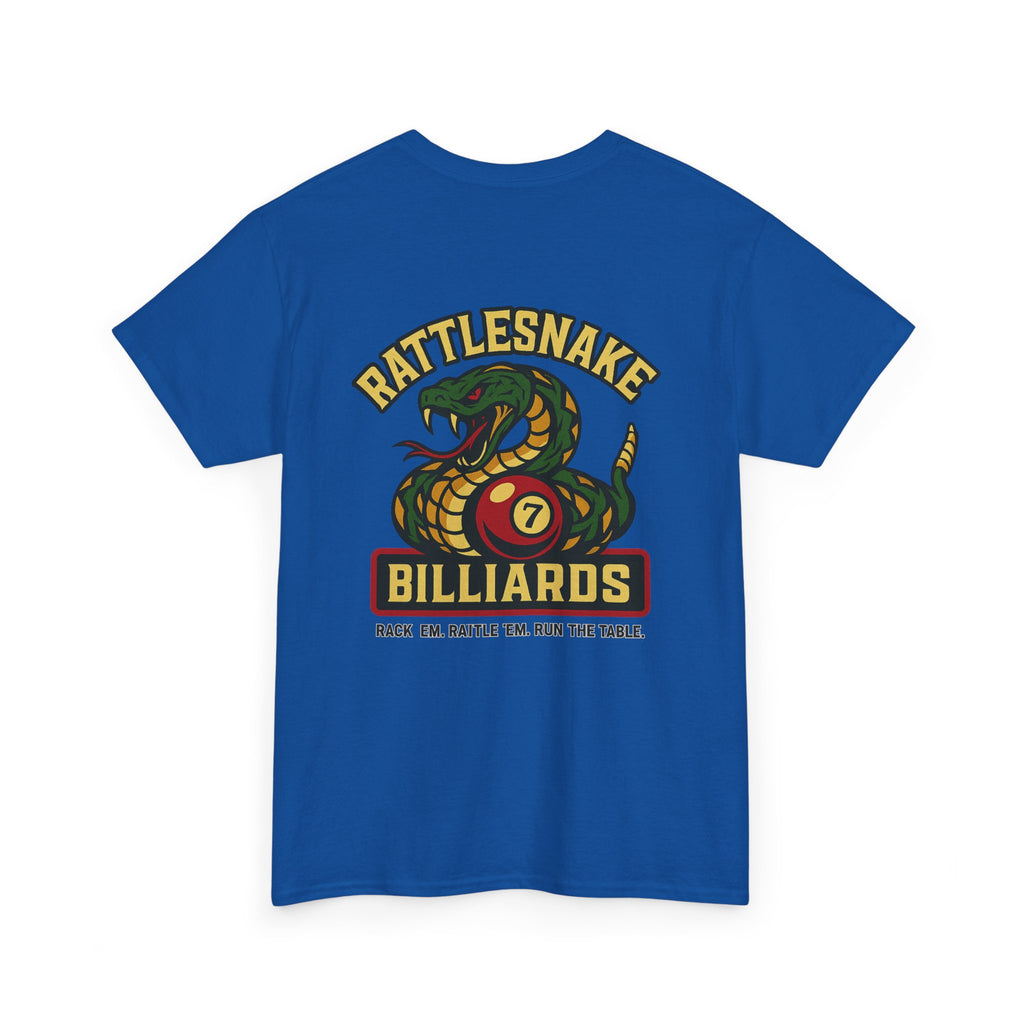 Rattlesnake Billiards - Rack 'Em, Rattle 'Em, Run The Table - Strike Hard, Play Bold Tee