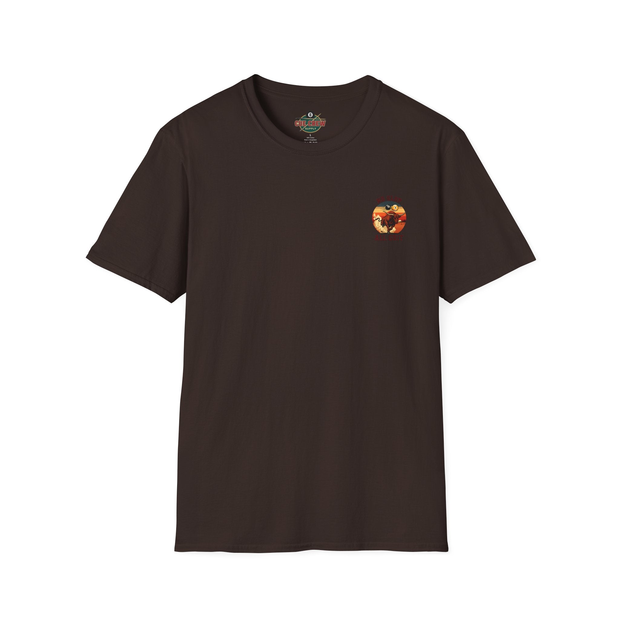 No Slop All Grit Funny Western Billiards T-Shirt | Charging Bull 9 Ball Pool Player Graphic Tee | Front & Back Print