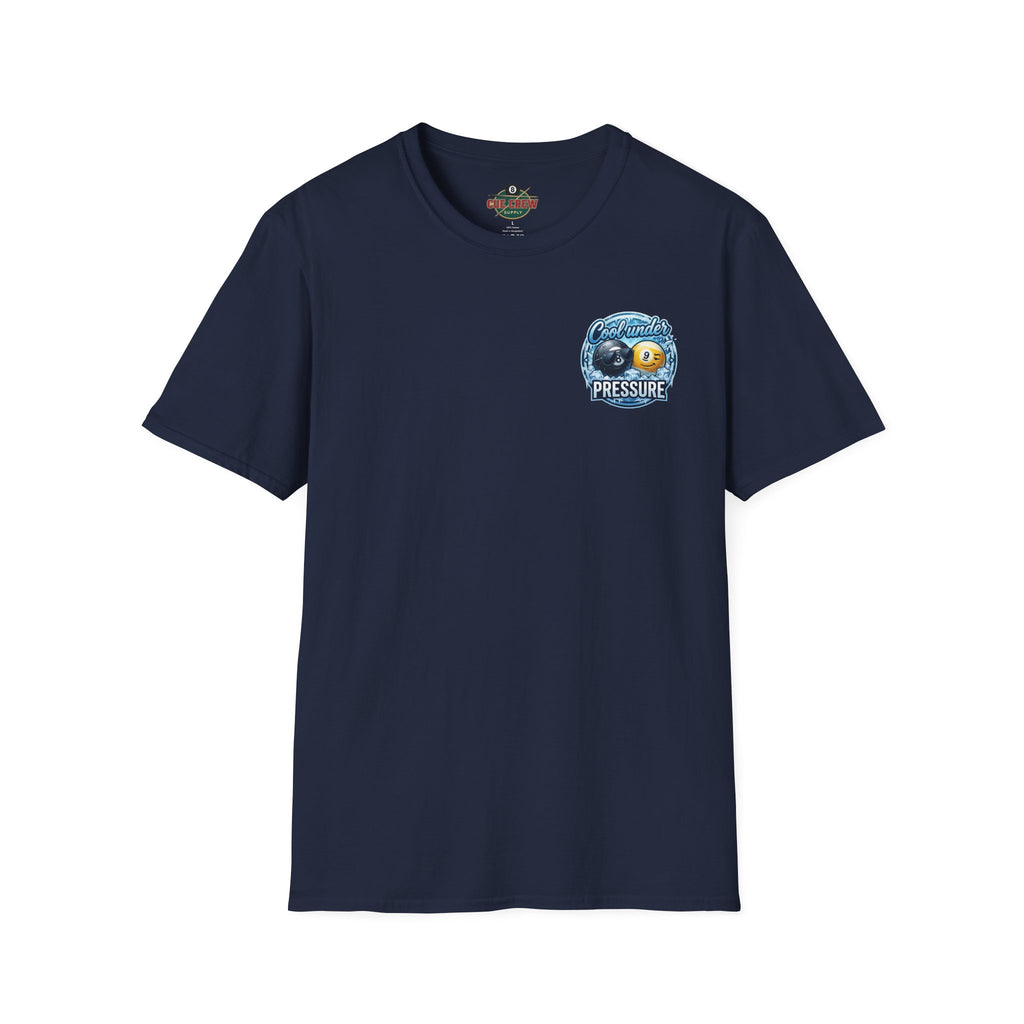 Cool Under Pressure Billiards T-Shirt | Ice Cold 8 Ball & 9 Ball Pool Player Graphic Tee | Front & Back Print
