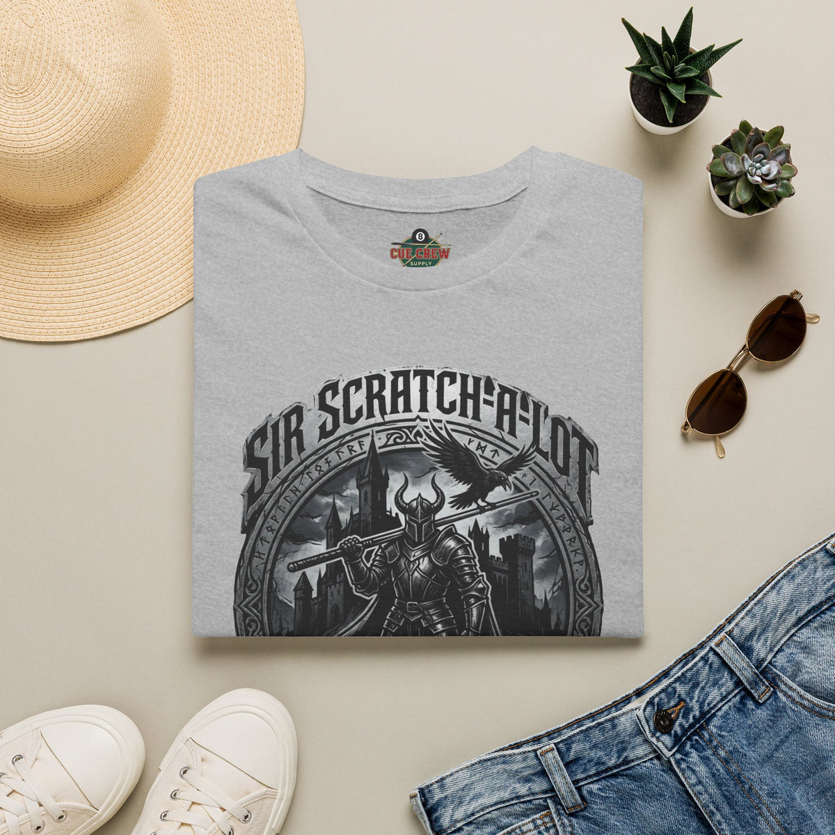 Sir Scratch-A-Lot Funny Billiards T-Shirt | Medieval Pool Knight Graphic | Front Only Print Unisex Tee