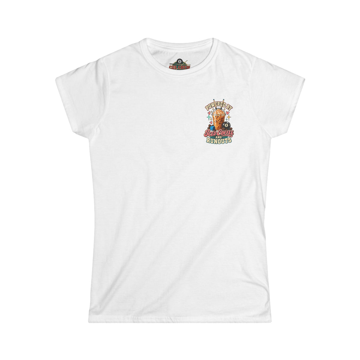 Powered By Iced Coffee & Runouts – Women’s Billiards T-Shirt – Pool Player Tee CCS-WSST-016