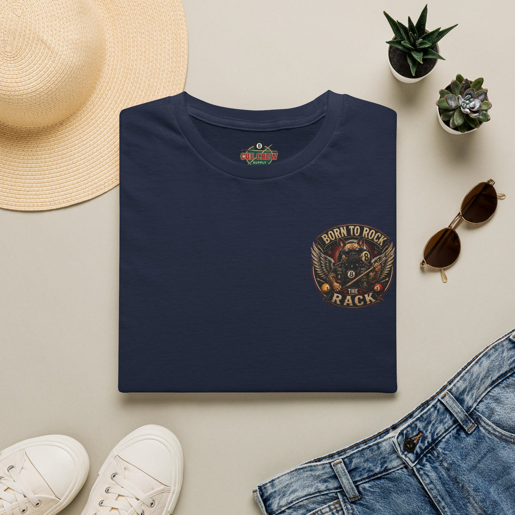 Born to Rock the Rack Billiards T-Shirt – Bulldog Pool Player Front & Back Tee