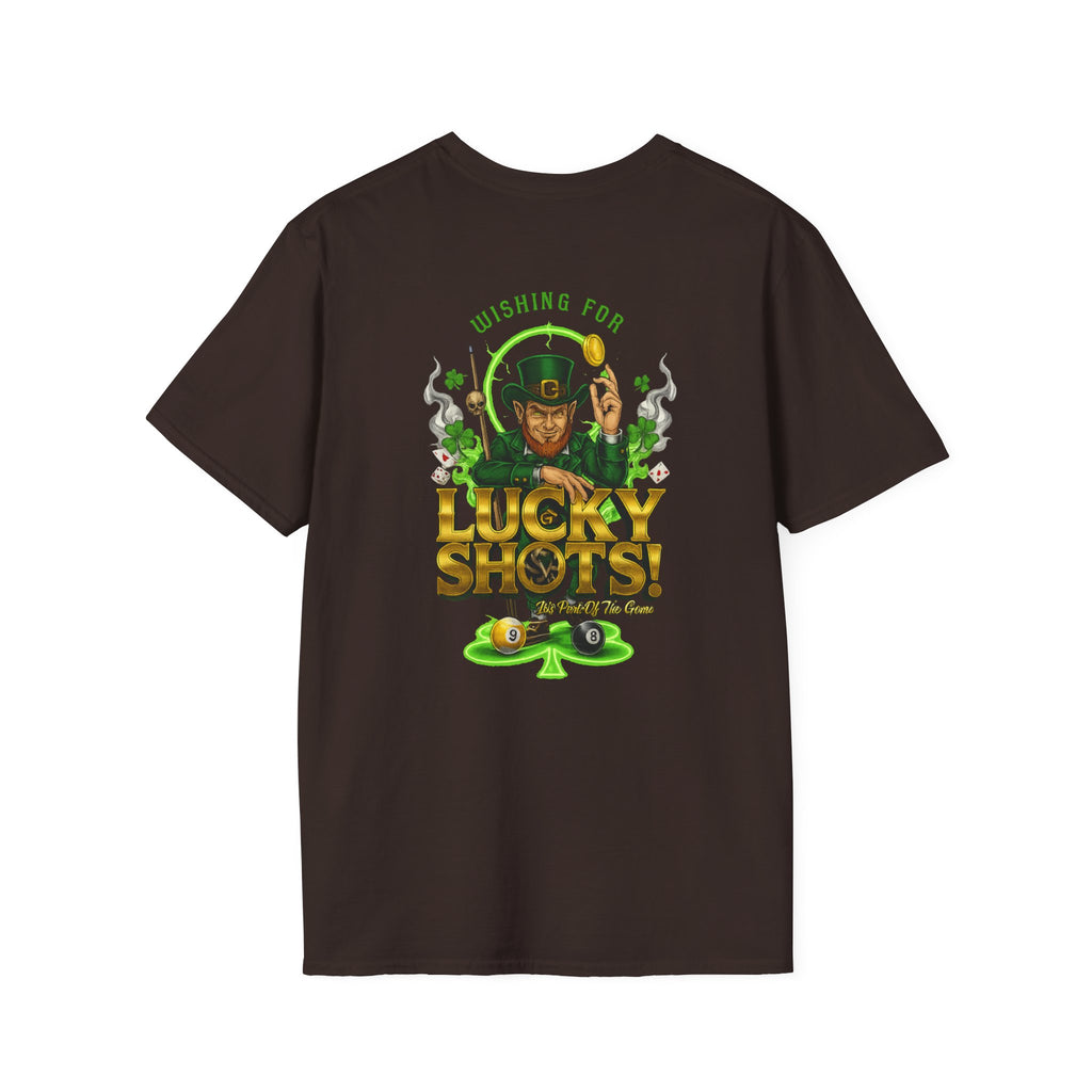 Wishing for Lucky Shots! Funny St. Patrick's Day Pool Player T-Shirt | Irish Billiards Graphic Tee | Front & Back Print