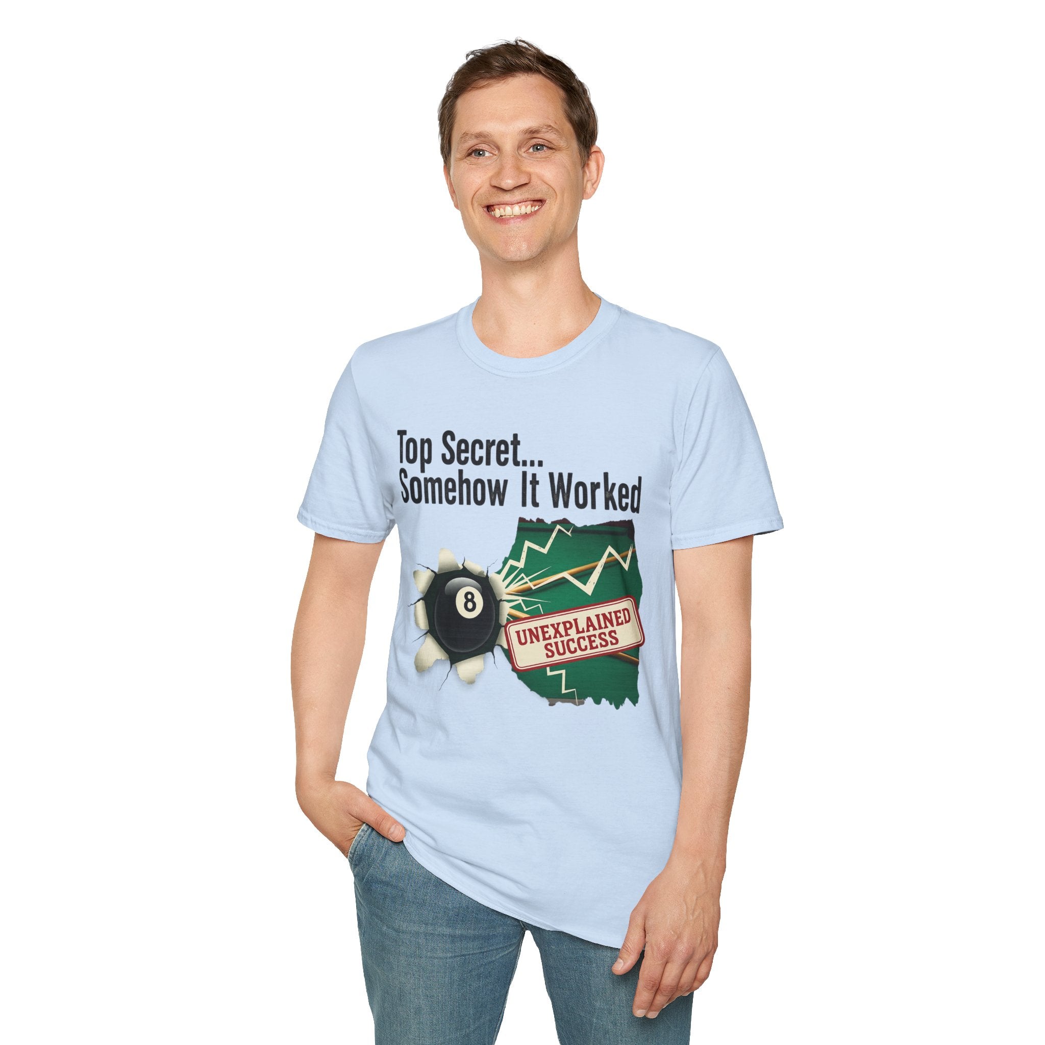 Top Secret… Somehow It Worked - Unexplained Core Line Billiards Gildan Tee