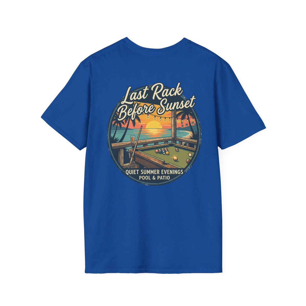 Last Rack Before Sunset Billiards T-Shirt | Tropical Pool Hall Sunset Graphic Tee | Beach Vibes Pool Player Shirt
