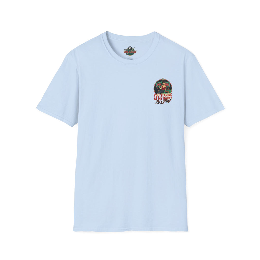 You Staring at My Rack? Let's Play! Funny Billiards T-Shirt | Retro Pool Hall Pin-Up Graphic Tee | Front & Back Print