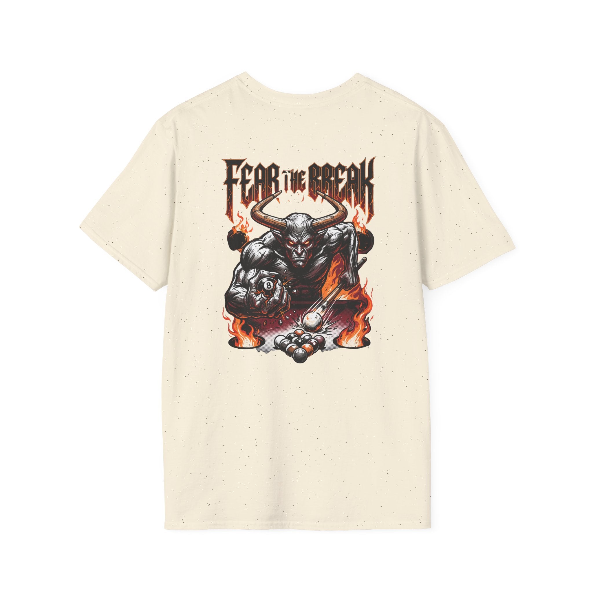 Fear The Break Demon Billiards T-Shirt | Fiery Pool Player Graphic Tee | Front & Back Print