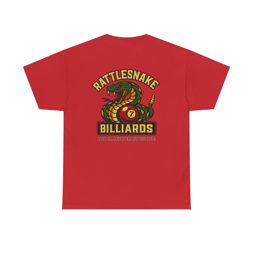 Rattlesnake Billiards - Rack 'Em, Rattle 'Em, Run The Table - Strike Hard, Play Bold Tee