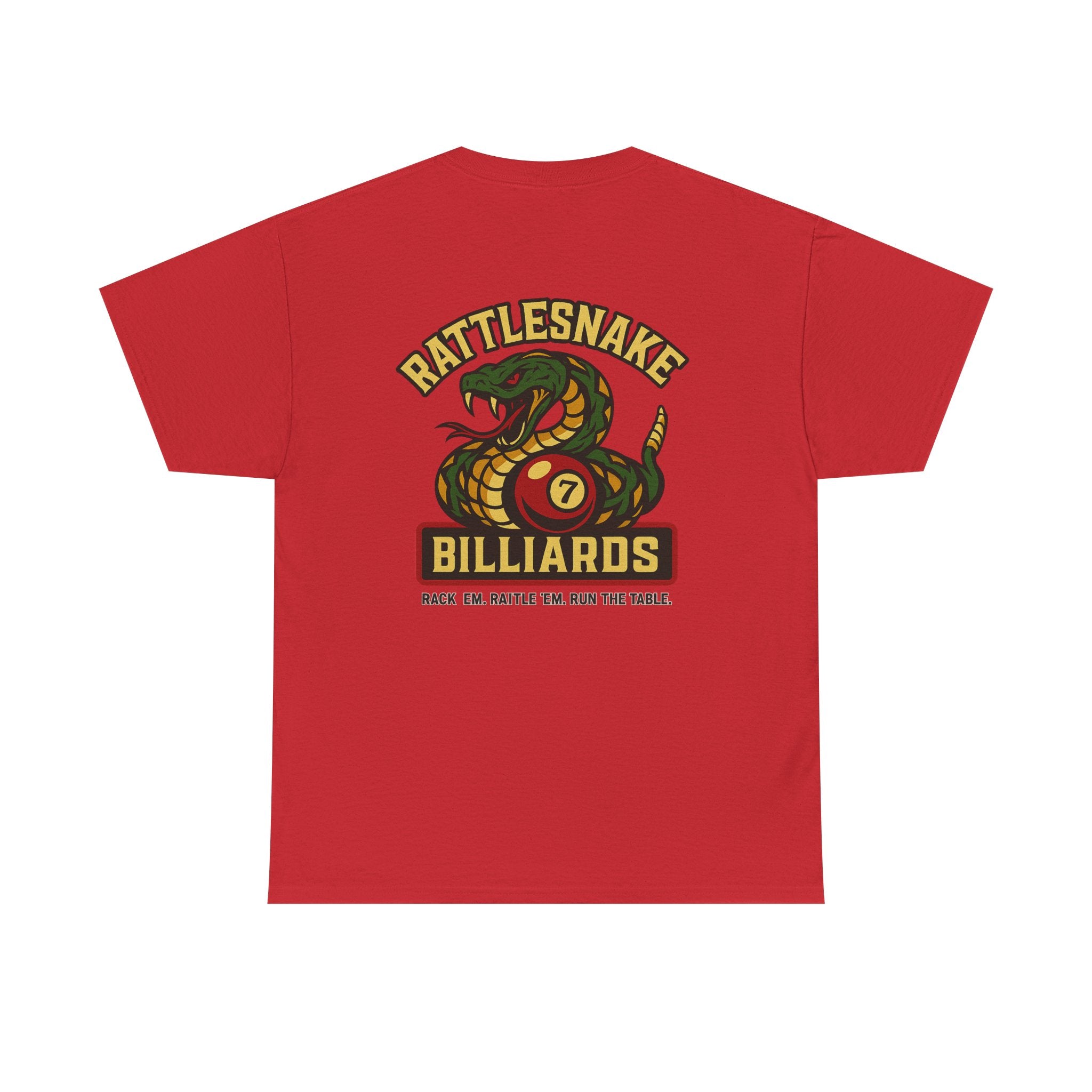 Rattlesnake Billiards - Rack 'Em, Rattle 'Em, Run The Table - Strike Hard, Play Bold Tee