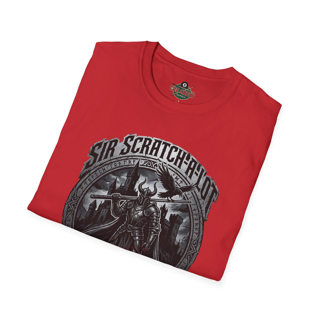 Sir Scratch-A-Lot Funny Billiards T-Shirt | Medieval Pool Knight Graphic | Front Only Print Unisex Tee