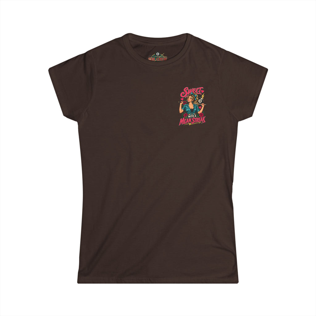 Sweet With a Mean Streak – Women’s Billiards T-Shirt – Front & Back Pool Tee