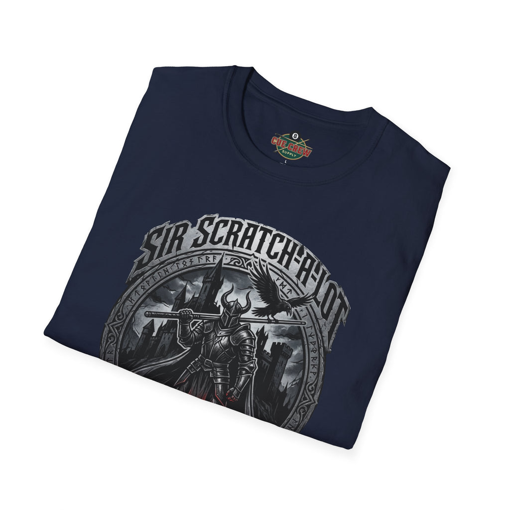 Sir Scratch-A-Lot Funny Billiards T-Shirt | Medieval Pool Knight Graphic | Front Only Print Unisex Tee