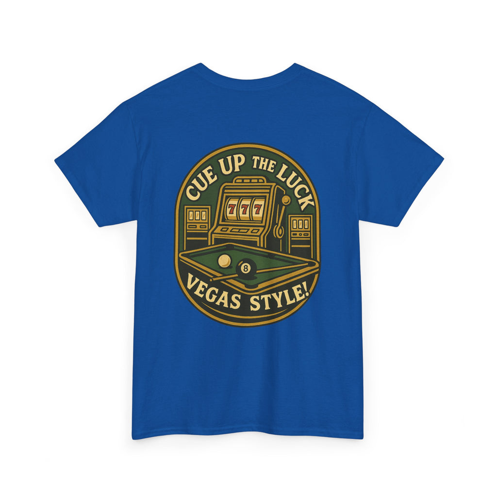 Vegas Style Billiards Tee – Cue Up the Luck  8-Ball Pool & Casino Mashup