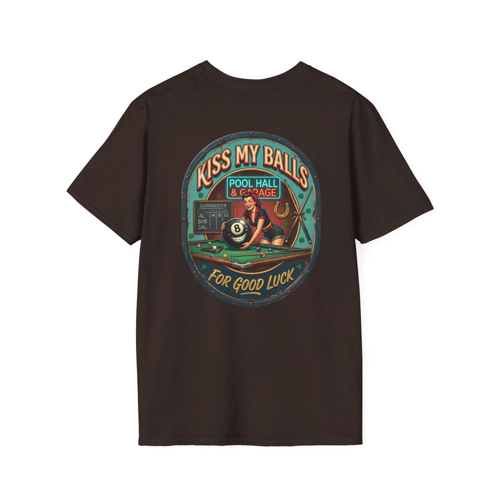 Kiss My Balls For Good Luck Pool Player T-Shirt | Funny Billiards Graphic Tee | Cue Crew Supply