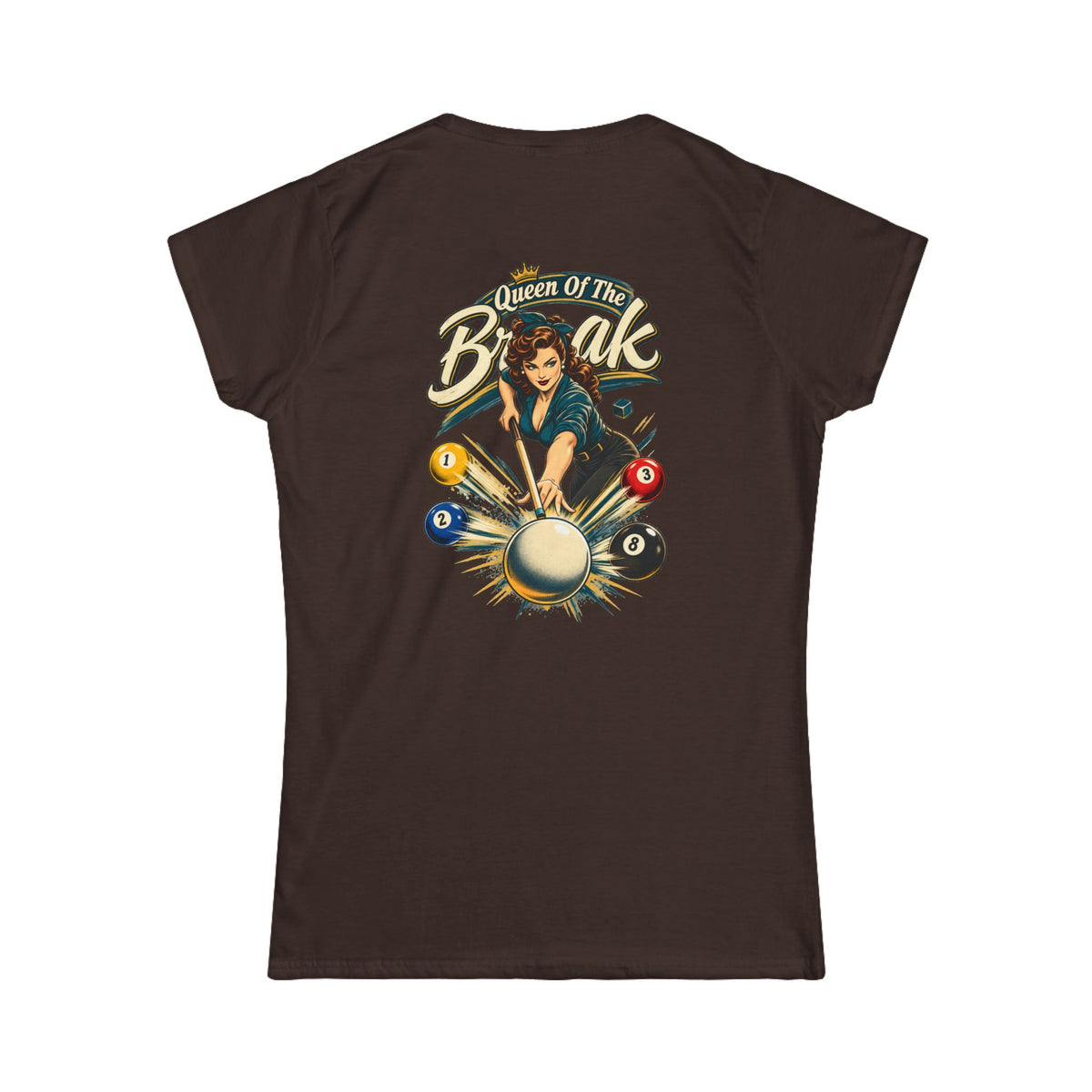Queen of the Break Women’s Billiards T-Shirt – Front & Back Pool Tee